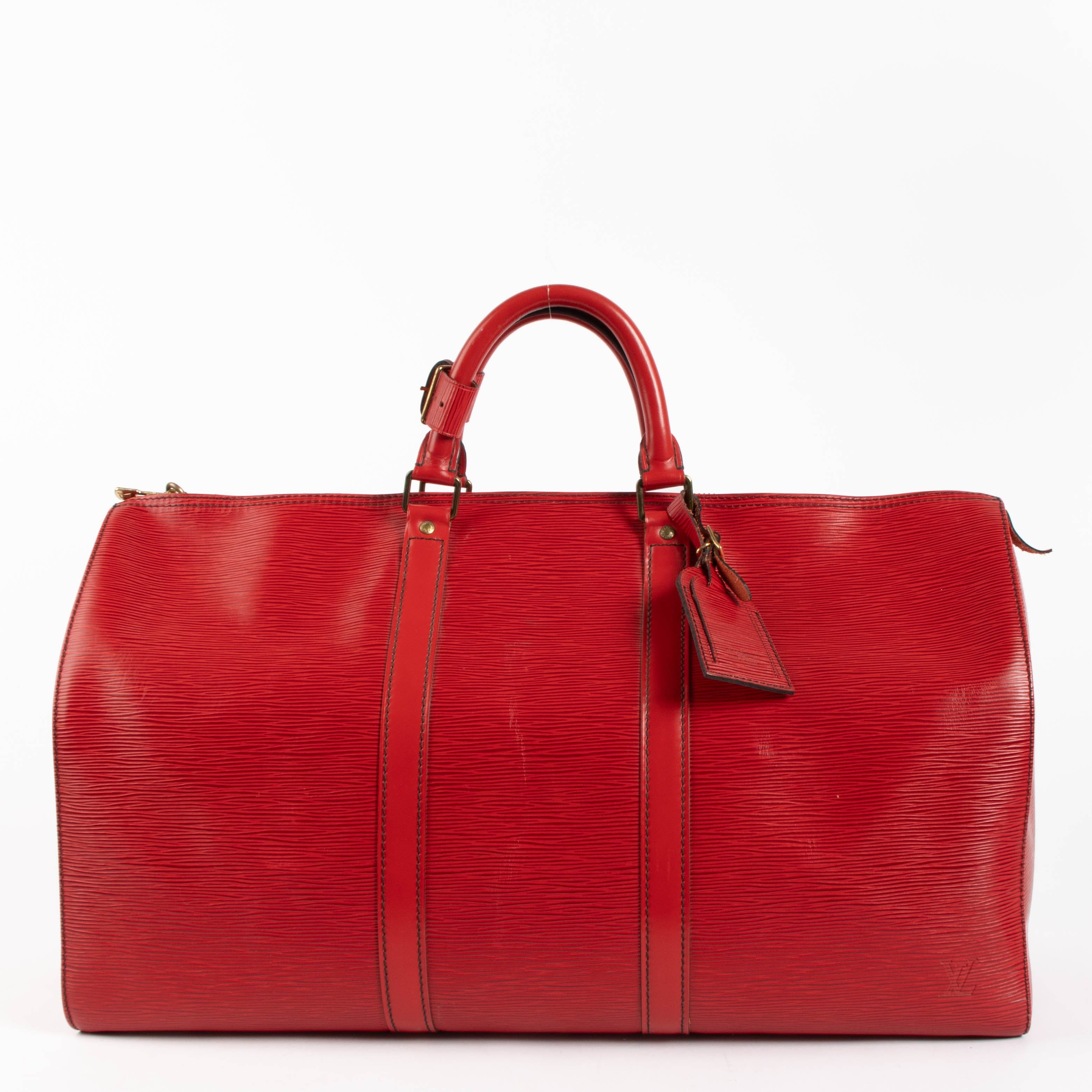 Louis Vuitton Red Epi Keepall 50 Travel Bag