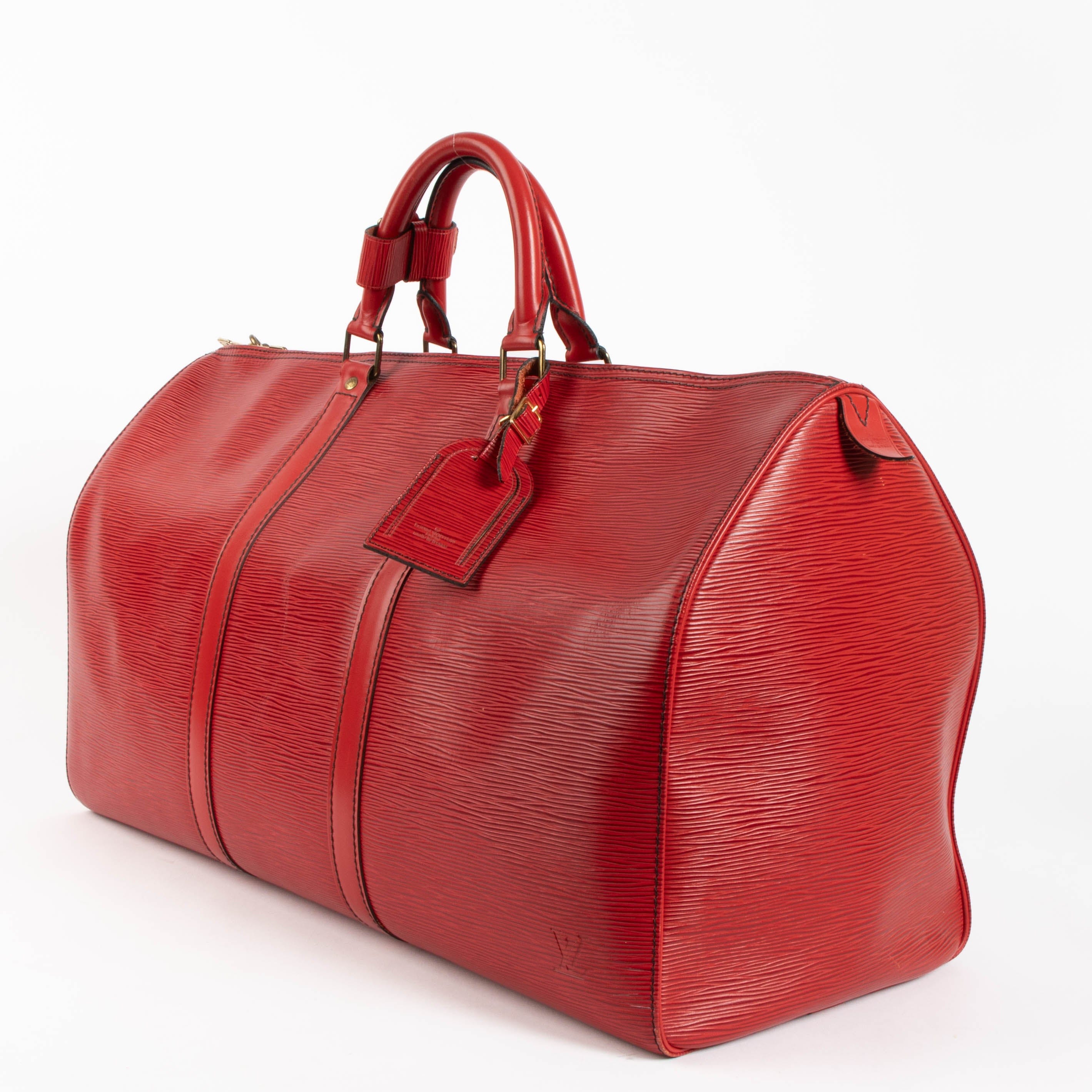 Louis Vuitton Red Epi Keepall 50 Travel Bag