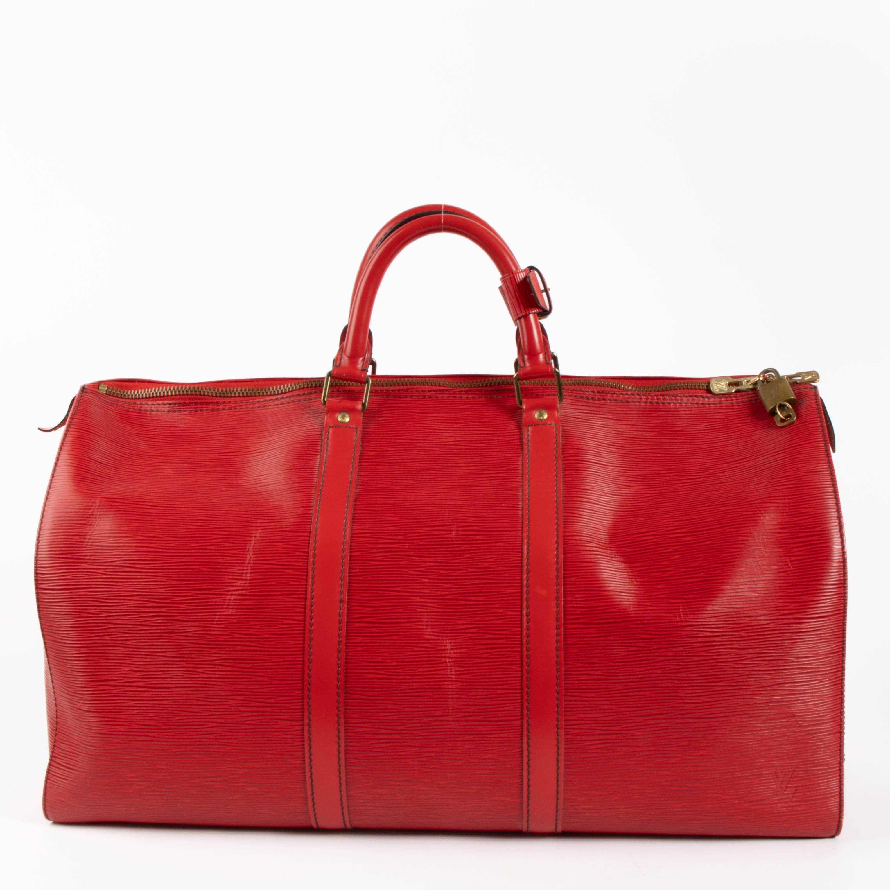 Louis Vuitton Red Epi Keepall 50 Travel Bag