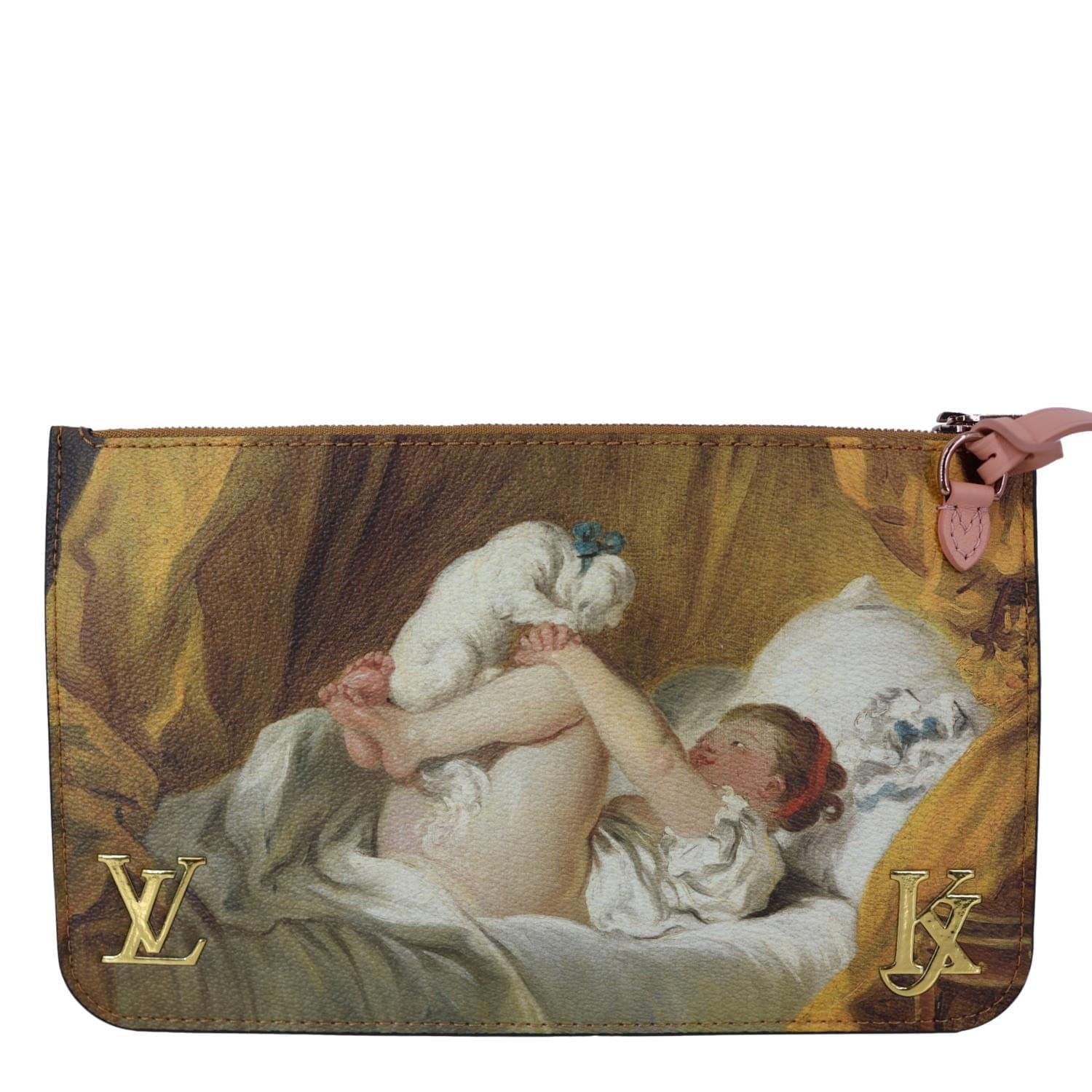 LOUIS VUITTON x Jeff Koons Masters Fragonard Pochette Canvas Pouch Peach Pink