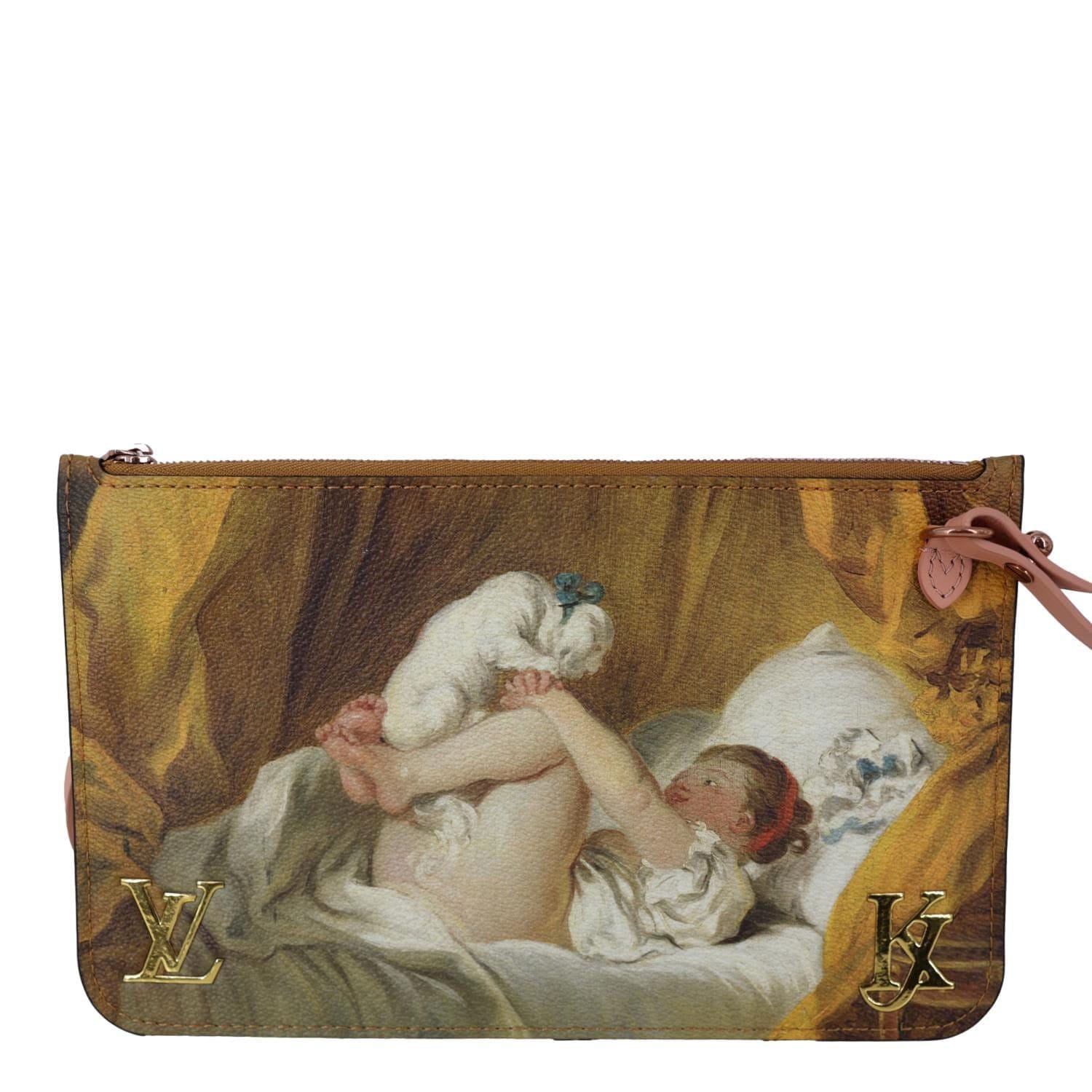 LOUIS VUITTON x Jeff Koons Masters Fragonard Pochette Canvas Pouch Peach Pink