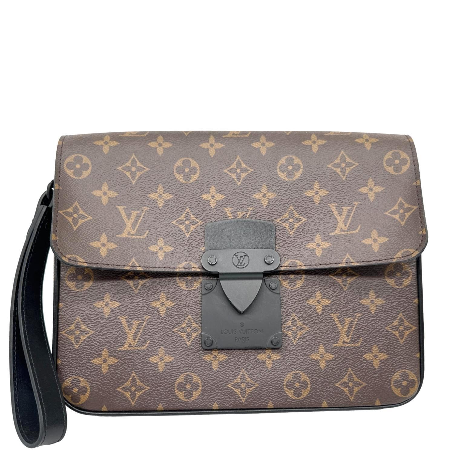 LOUIS VUITTON S - Lock A4 Monogram Macassar Pouch Black