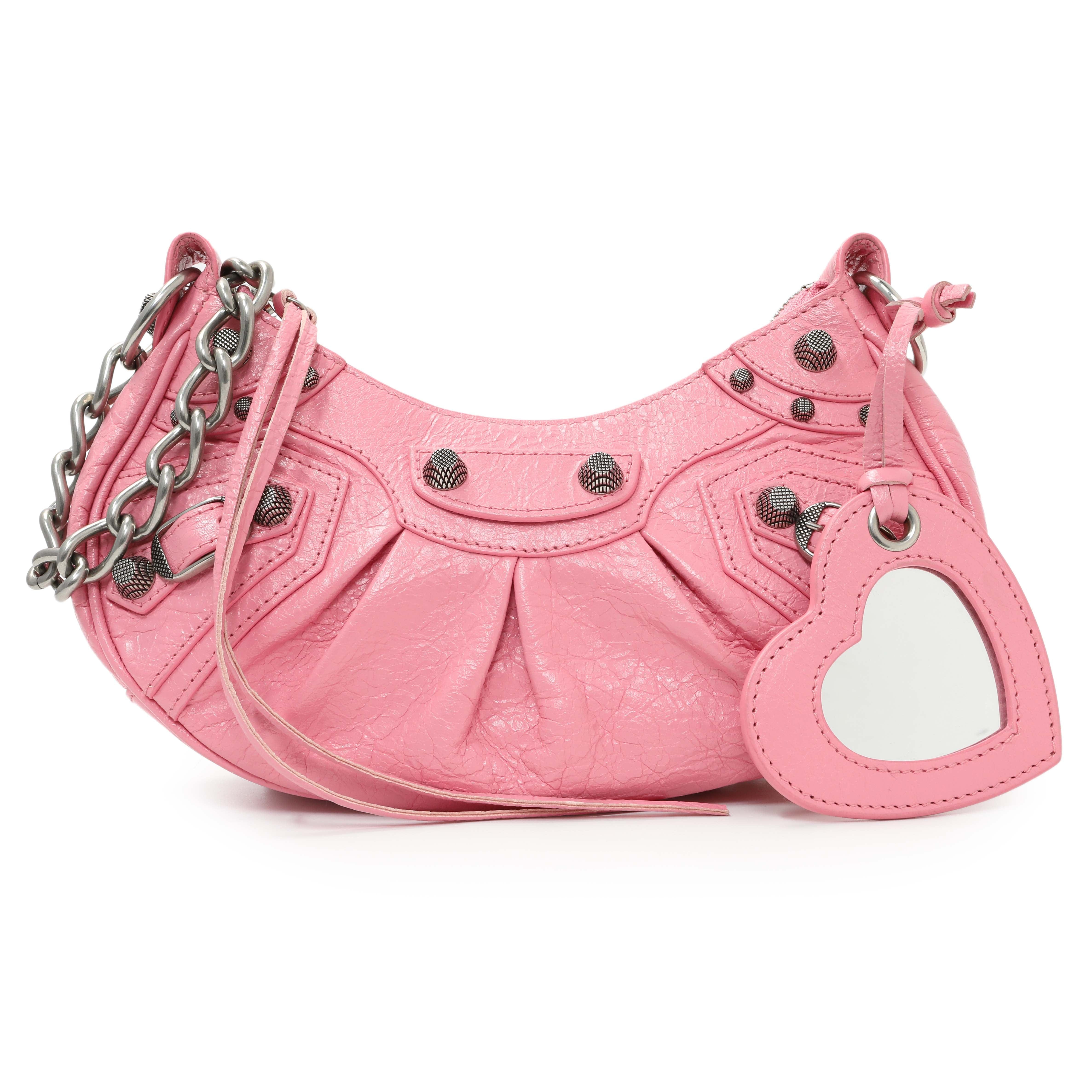 Balenciaga Pink Arena Calfskin Leather Le Cagole with Chain