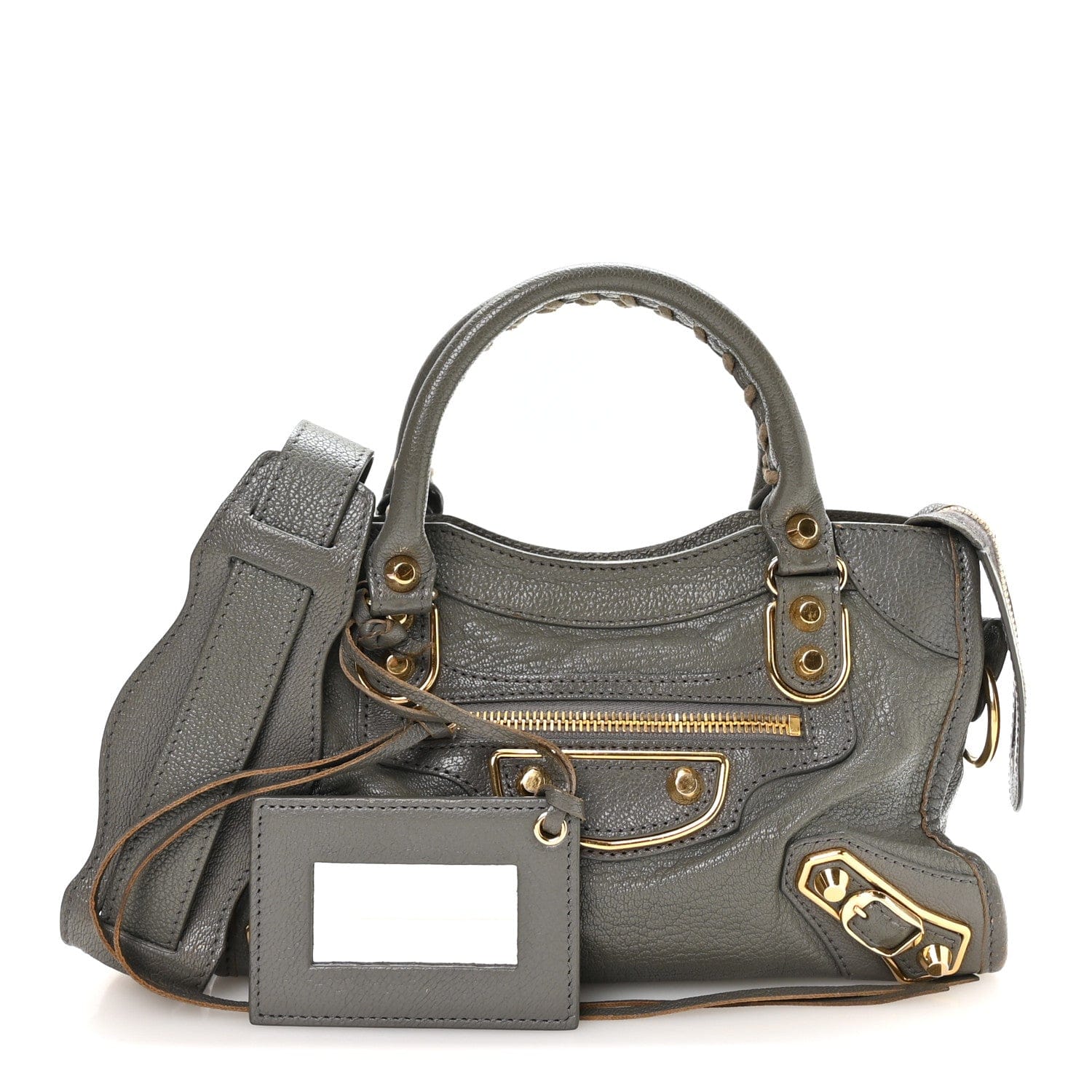 Balenciaga Chevre Gold Metallic Edge Hardware Mini City Gris Acier