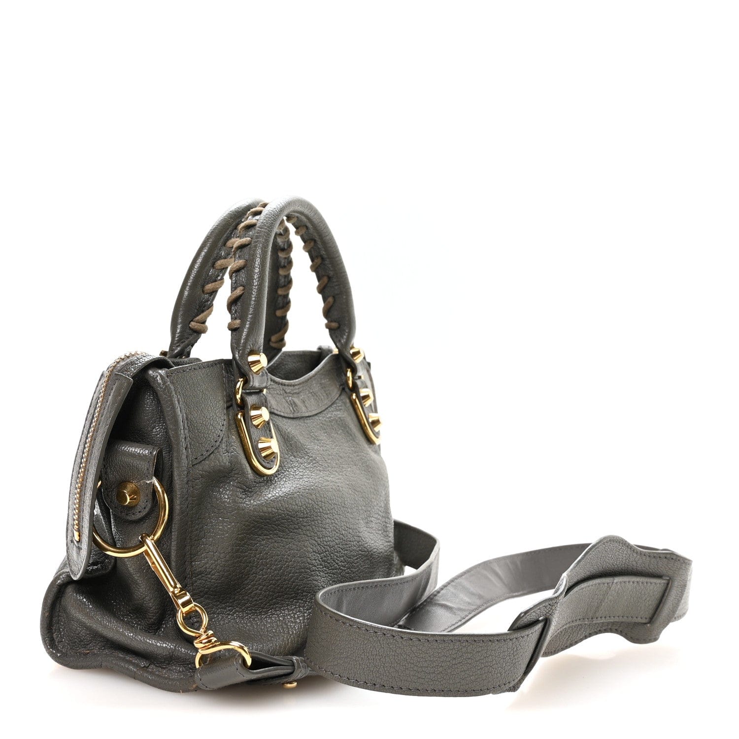 Balenciaga Chevre Gold Metallic Edge Hardware Mini City Gris Acier