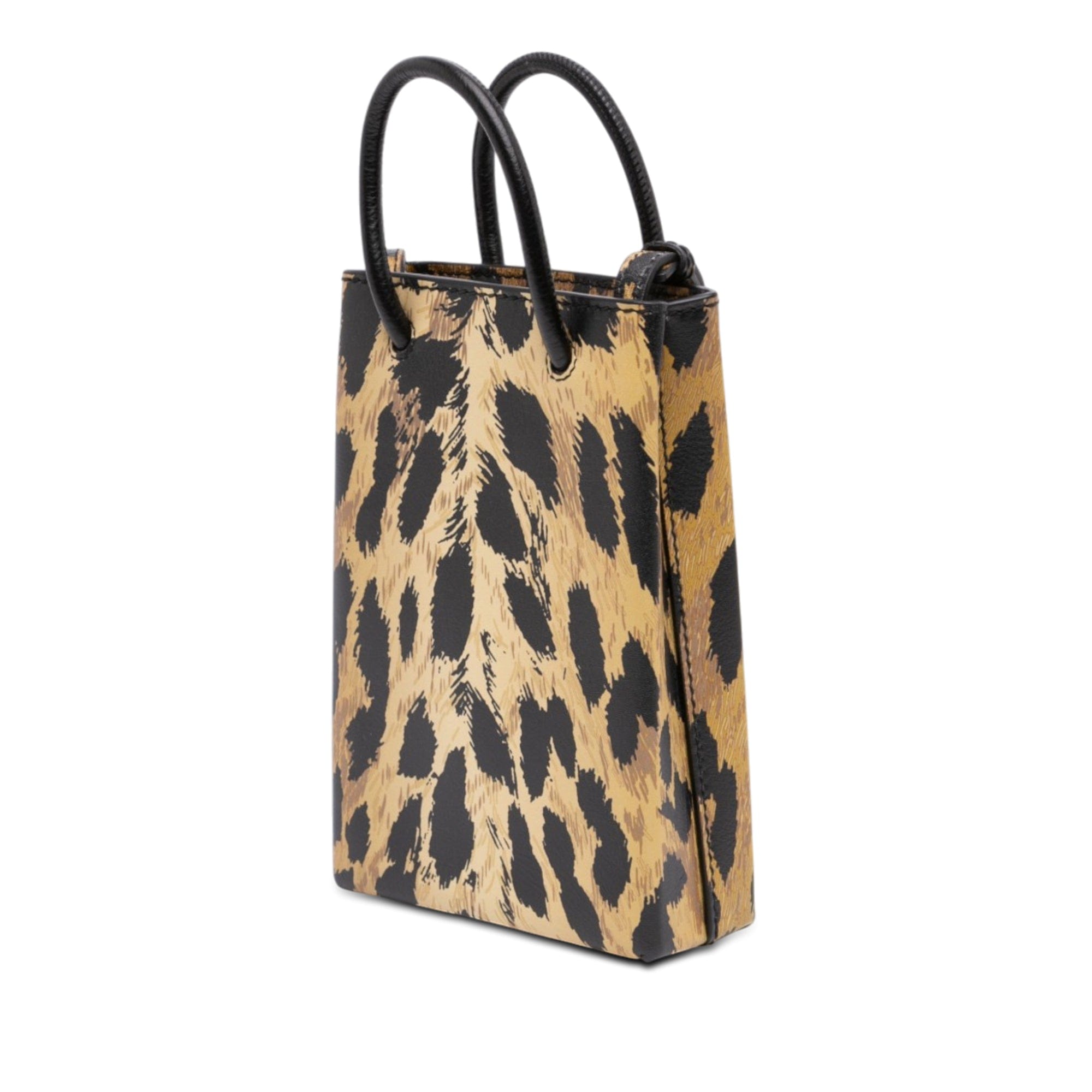 Balenciaga Mini Leopard Print Logo Shopping Phone Holder