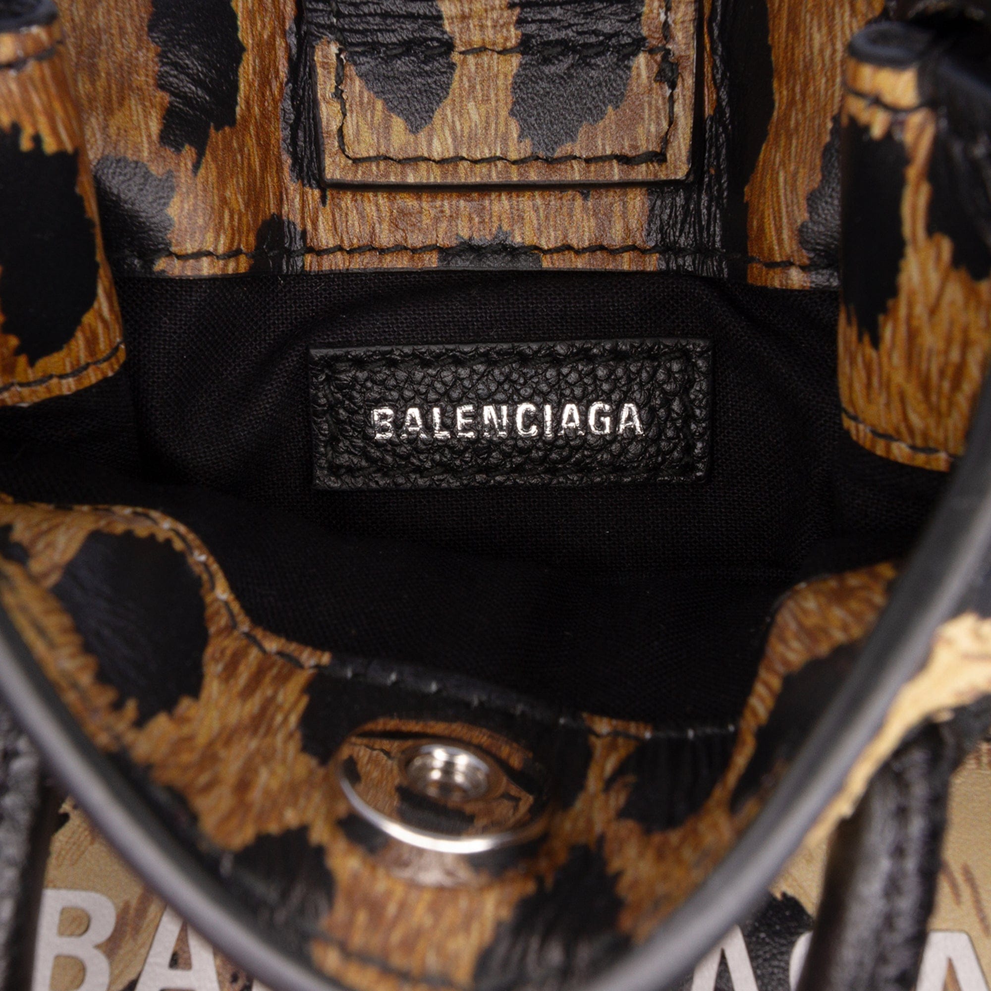Balenciaga Mini Leopard Print Logo Shopping Phone Holder