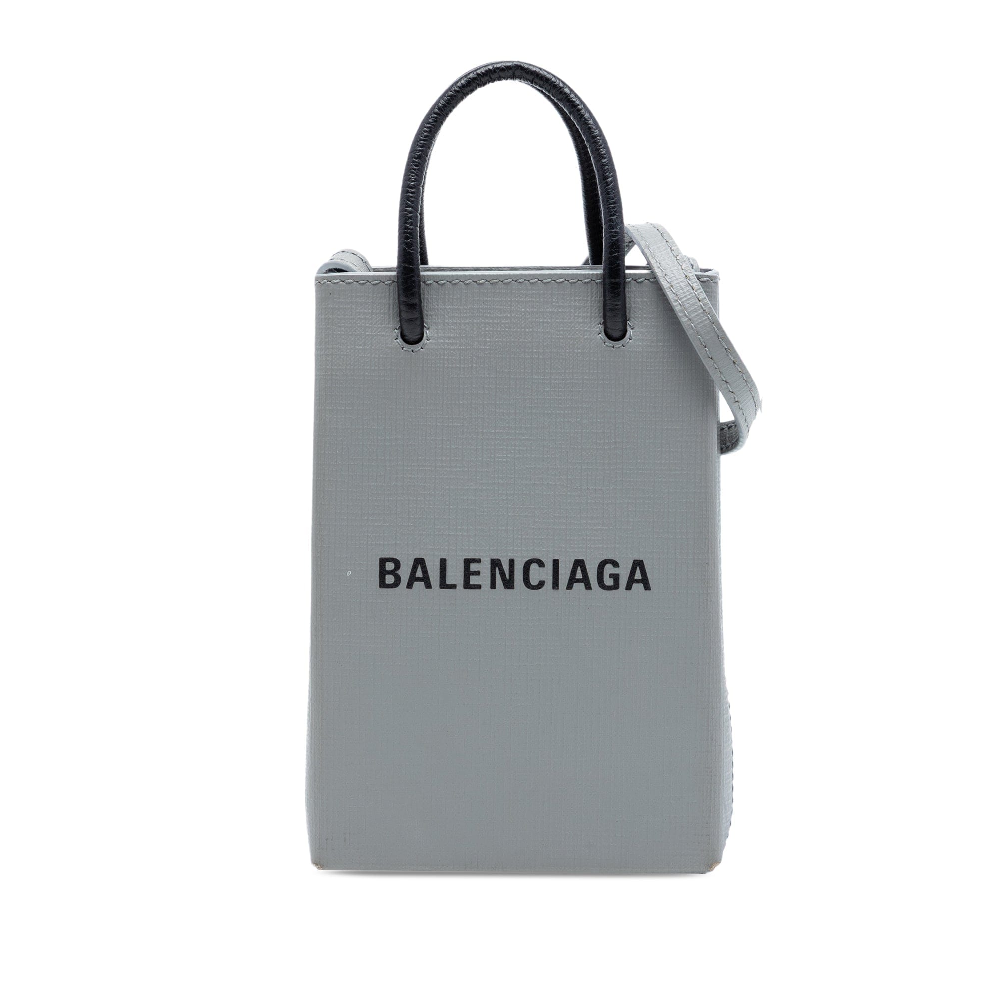 Balenciaga Mini Calfskin Logo Shopping Phone Holder