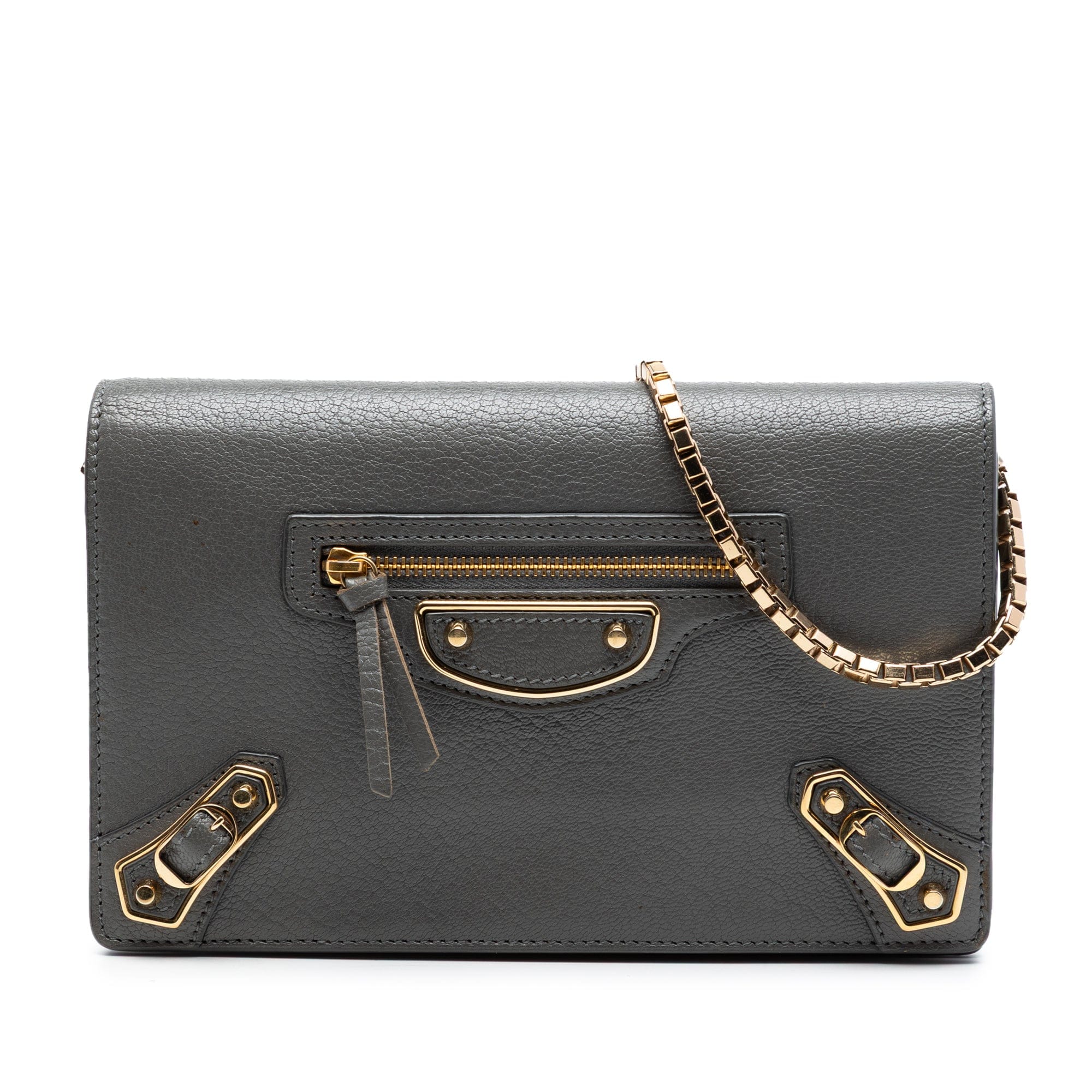 Balenciaga Goatskin Motocross Metallic Edge Wallet on Chain