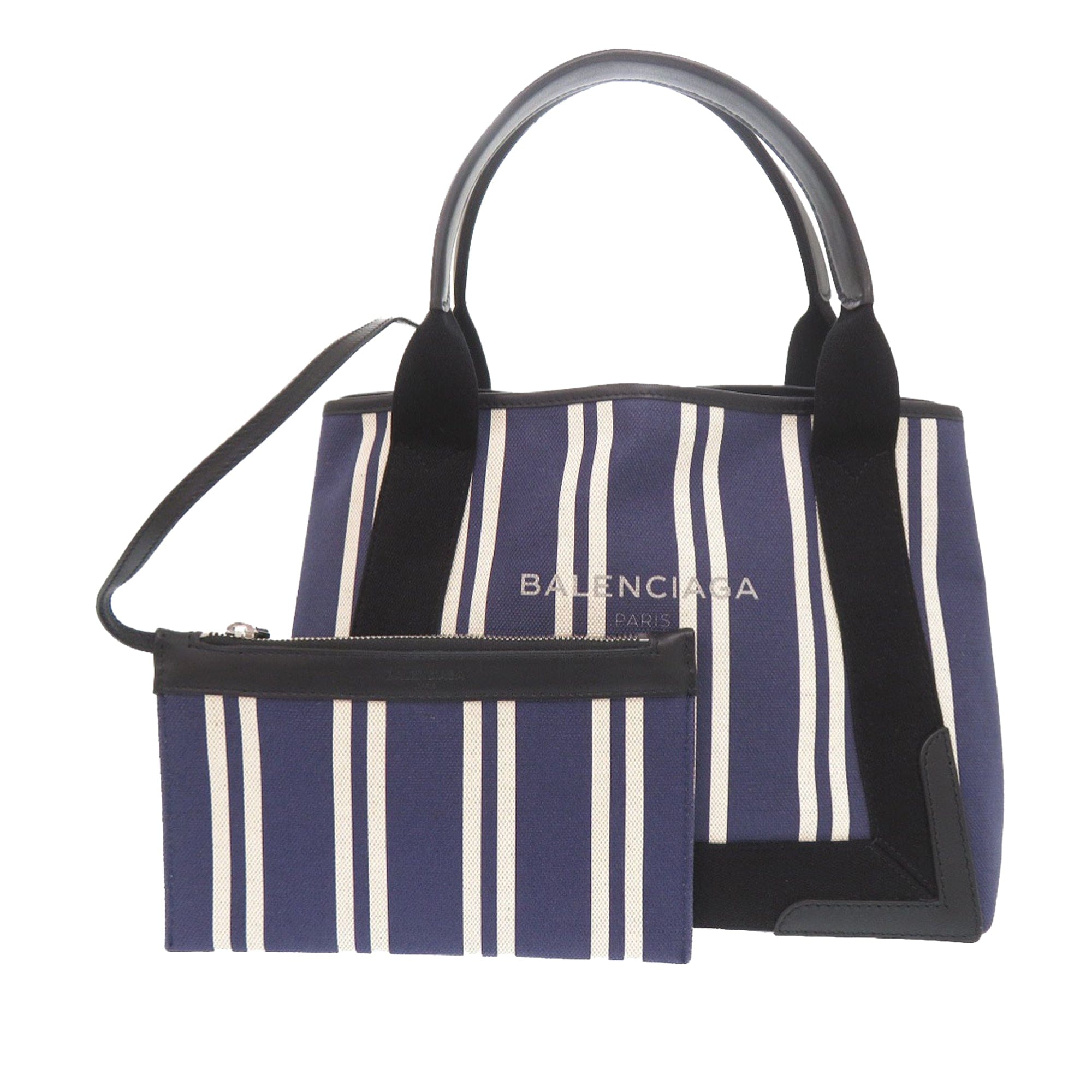 Balenciaga Canvas Striped Navy Cabas S