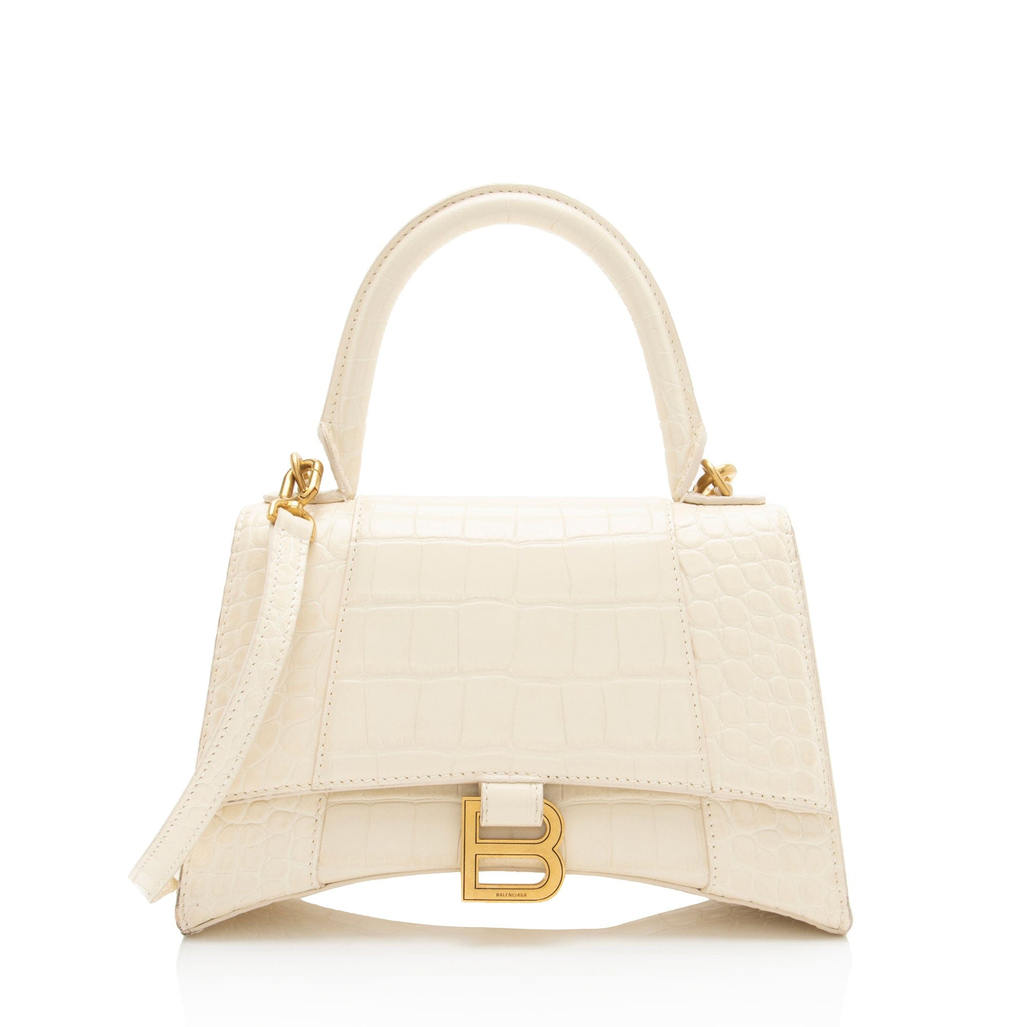 Balenciaga Shiny Croc Embossed Calfskin Hourglass Small Top Handle