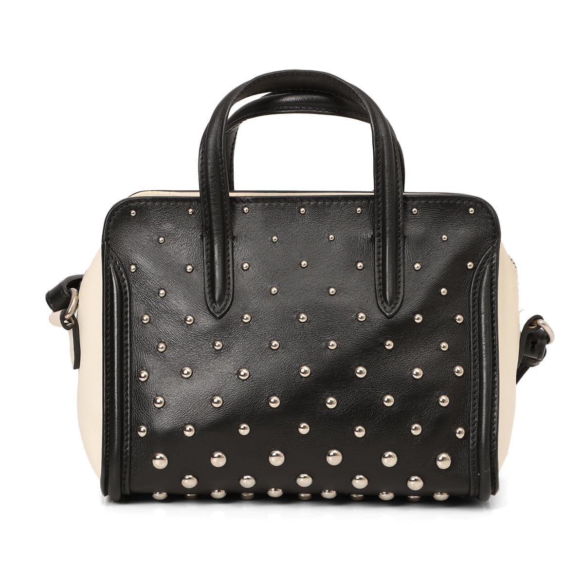 Alexander McQueen Black/White Studded Leather Mini Skull Padlock Zip Tote