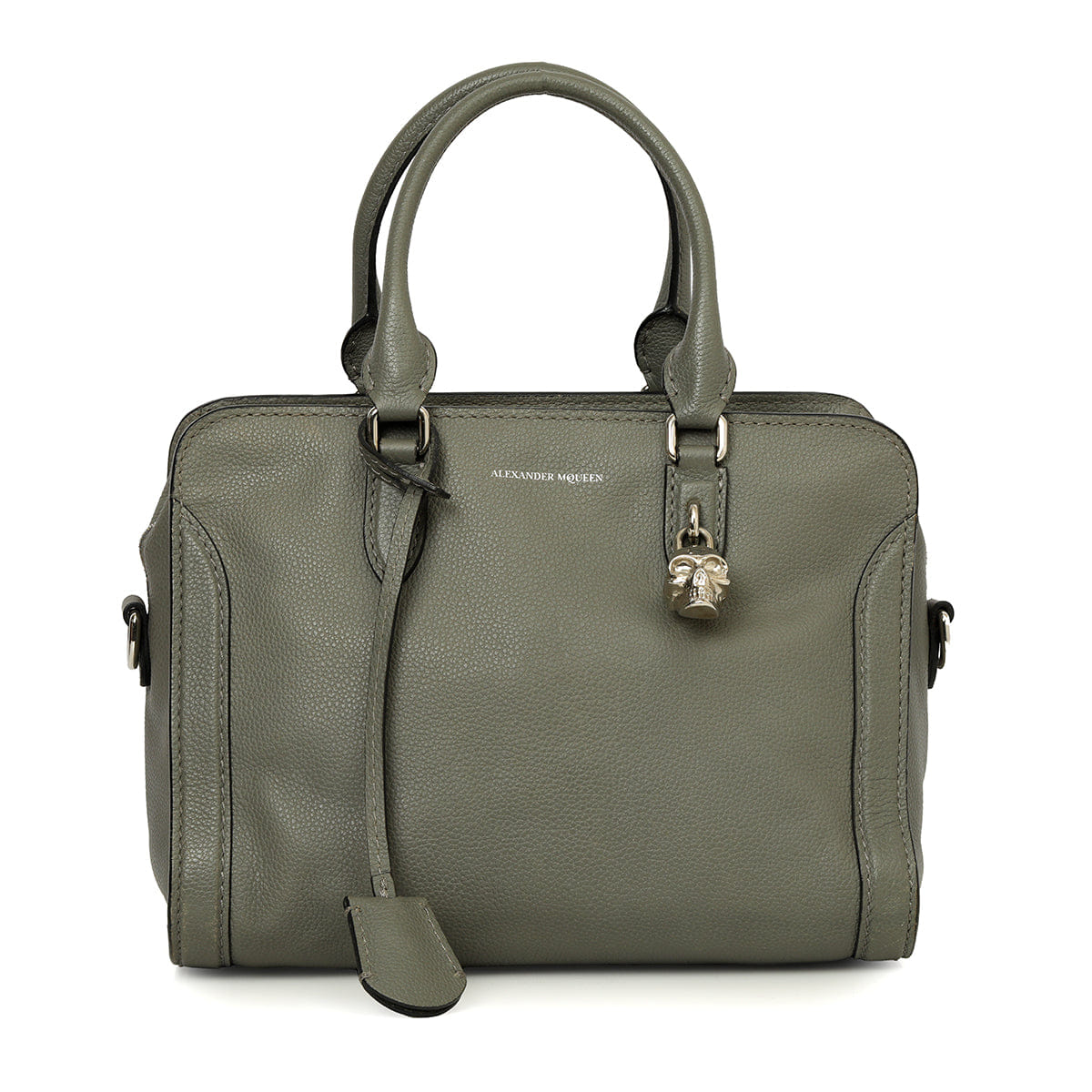 Alexander McQueen Grey Calfskin Leather Small Skull Padlock Zip Tote Bag