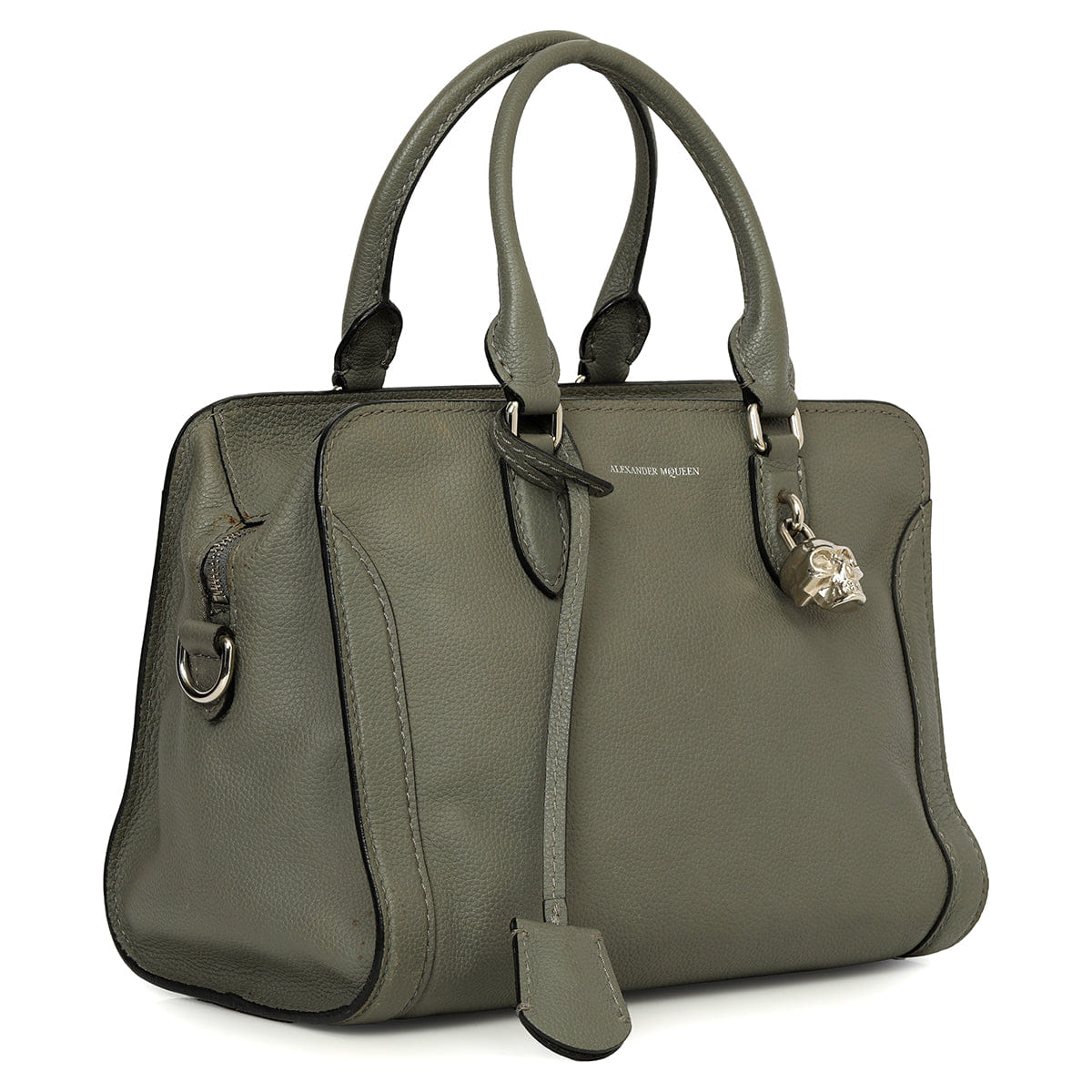 Alexander McQueen Grey Calfskin Leather Small Skull Padlock Zip Tote Bag