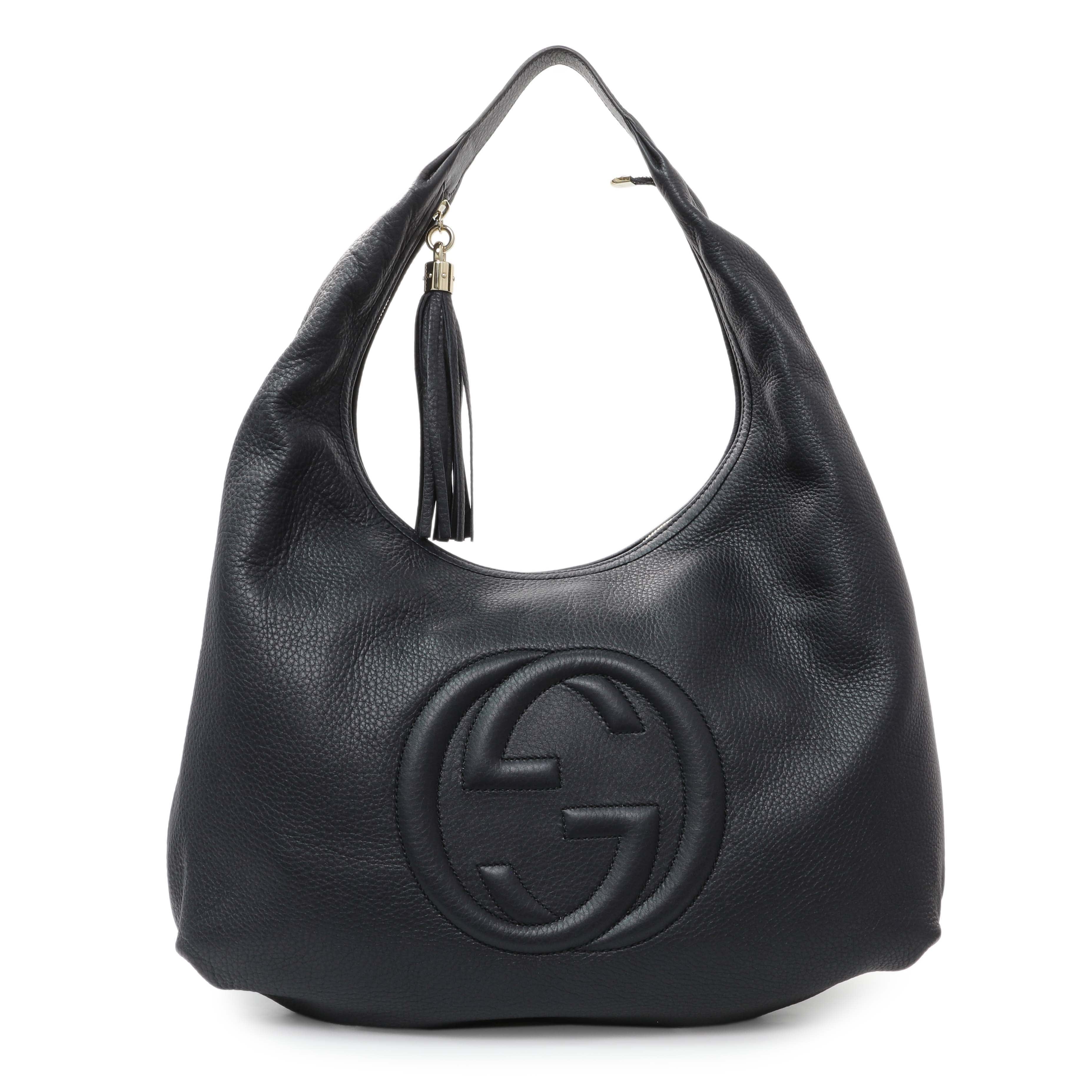 Gucci Navy Blue Pebbled Calfskin Soho Hobo