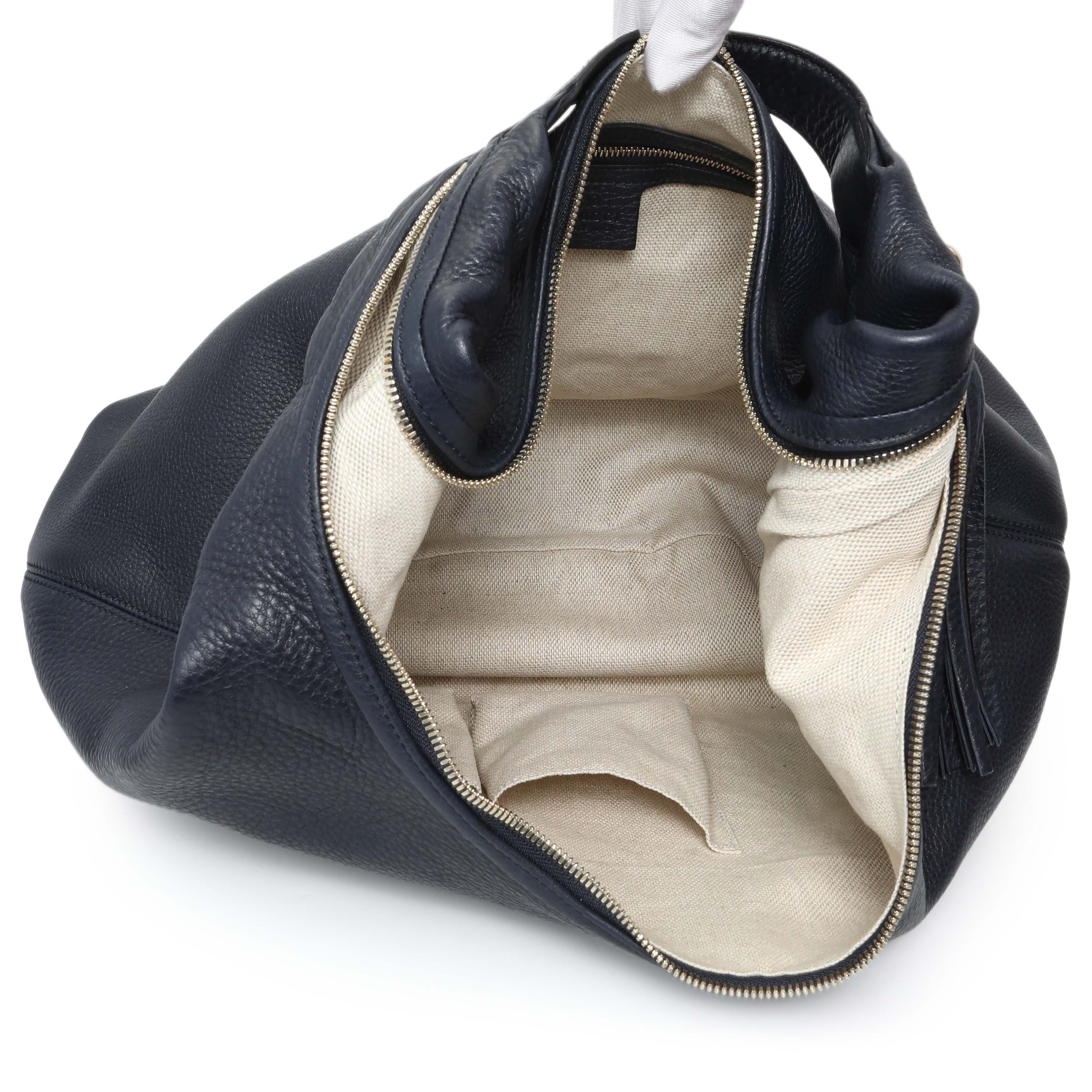 Gucci Navy Blue Pebbled Calfskin Soho Hobo