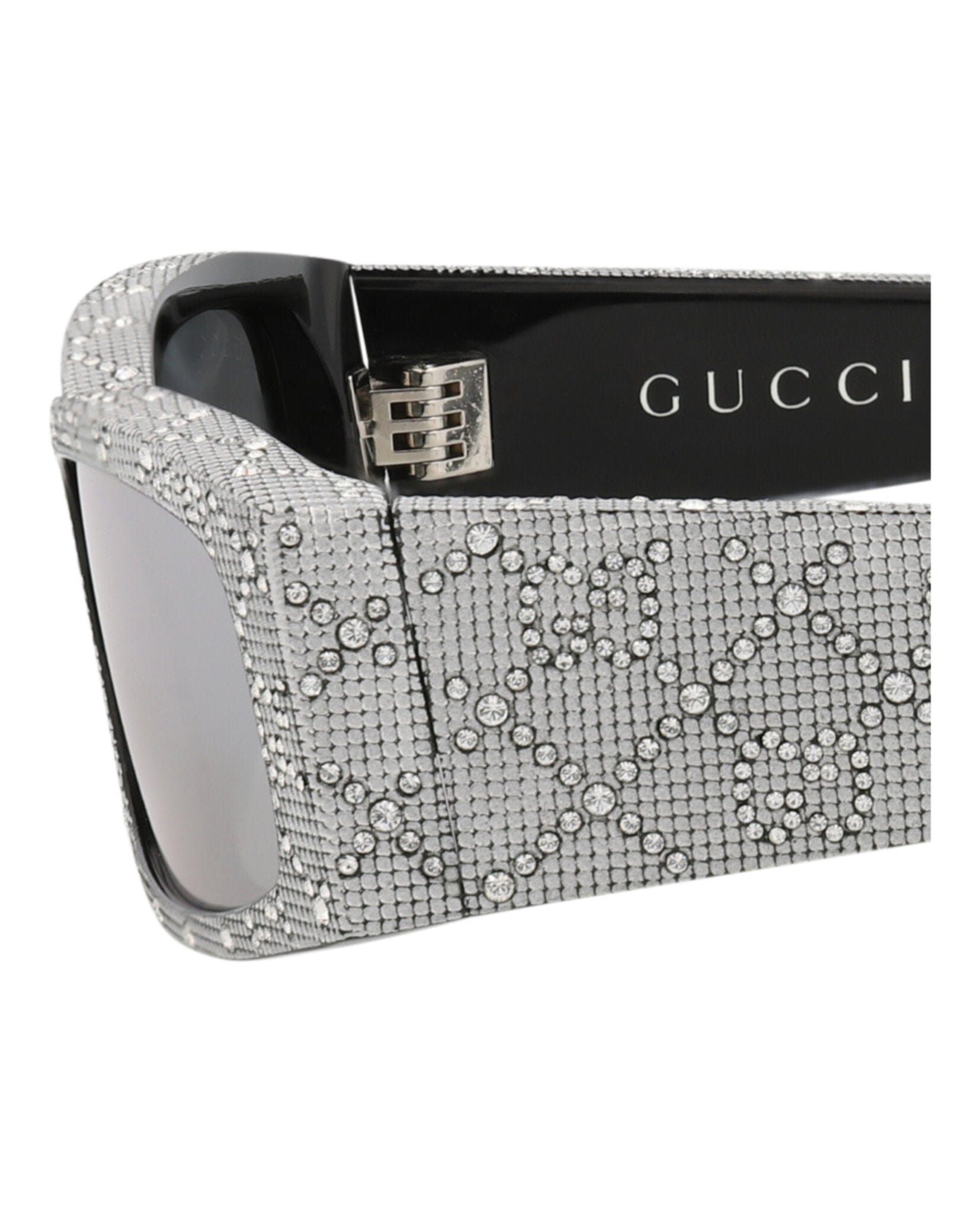 Gucci Mens Square/Rectangle Black Black Silver Fashion Designer Eyewear