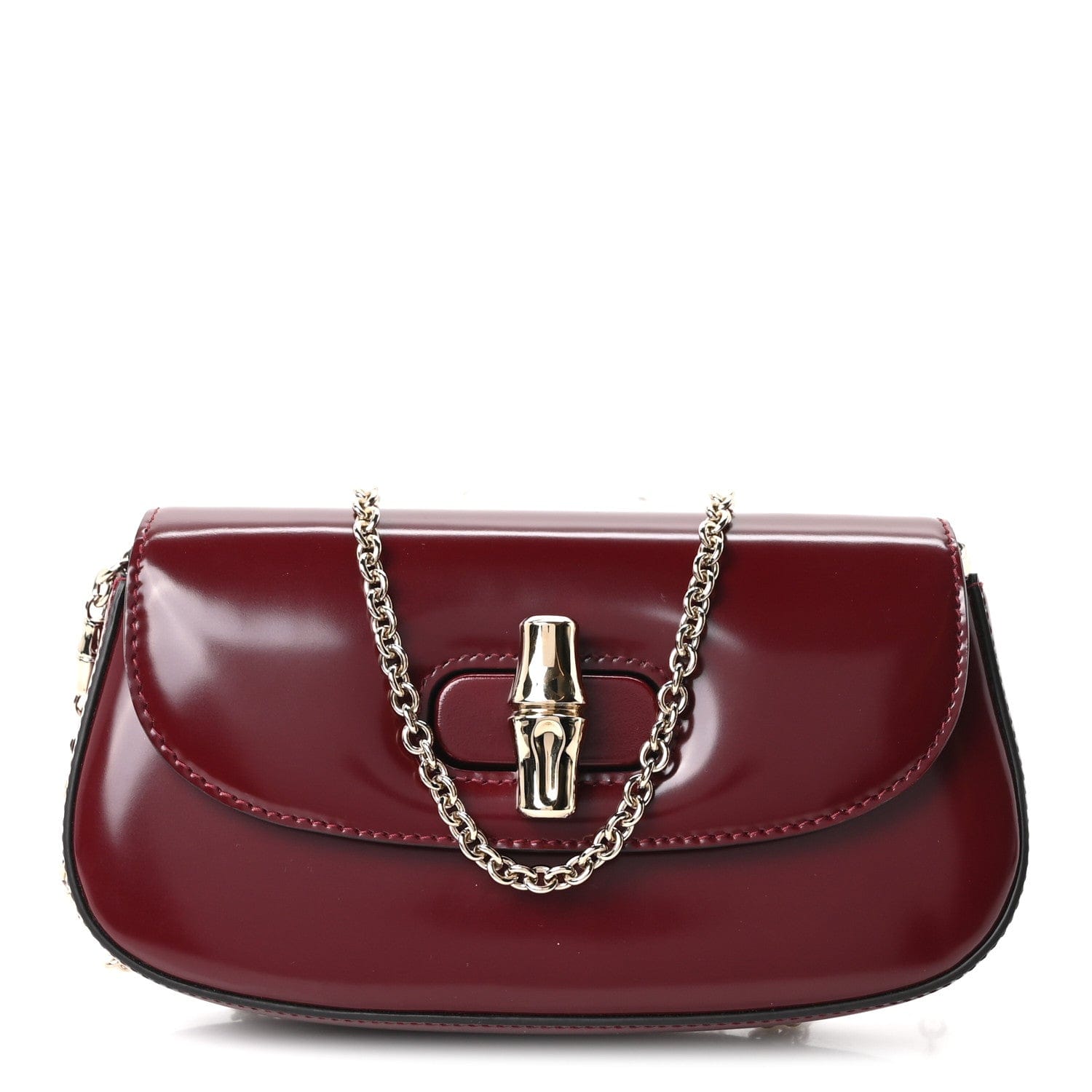 Gucci Shiny Calfskin Small Bamboo Night Bag Rosso Ancora