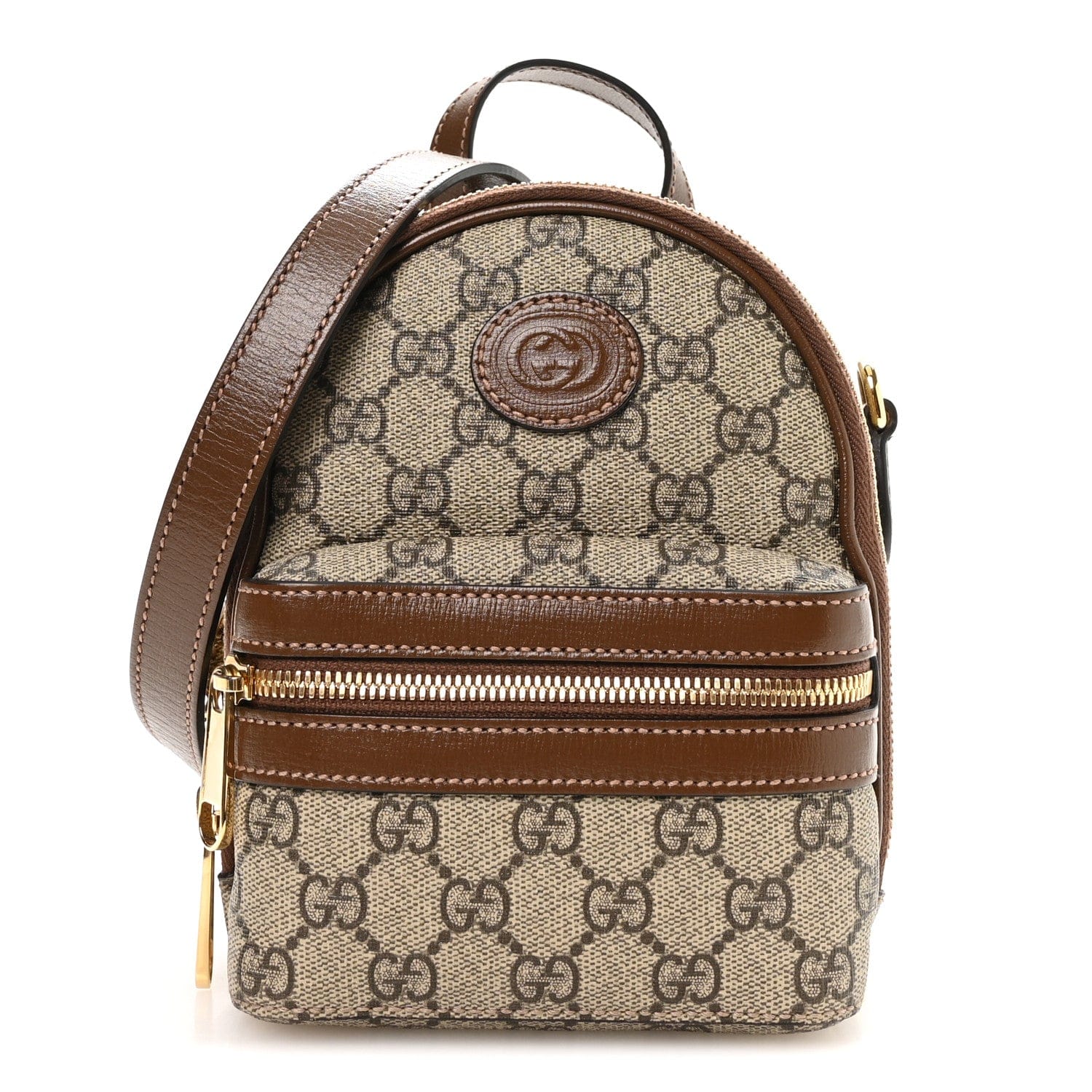 Gucci GG Supreme Monogram Azalea Calfskin Retro Interlocking G Multi - Function Bag Beige Ebony Brown Sugar