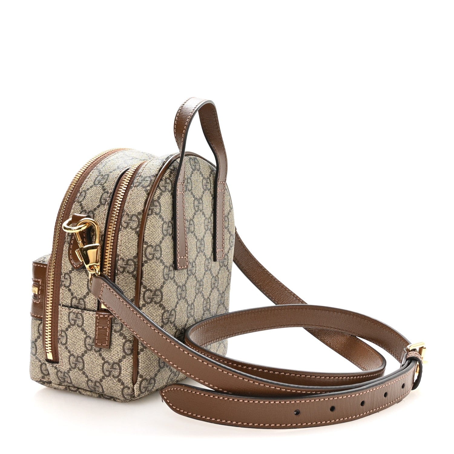 Gucci GG Supreme Monogram Azalea Calfskin Retro Interlocking G Multi - Function Bag Beige Ebony Brown Sugar