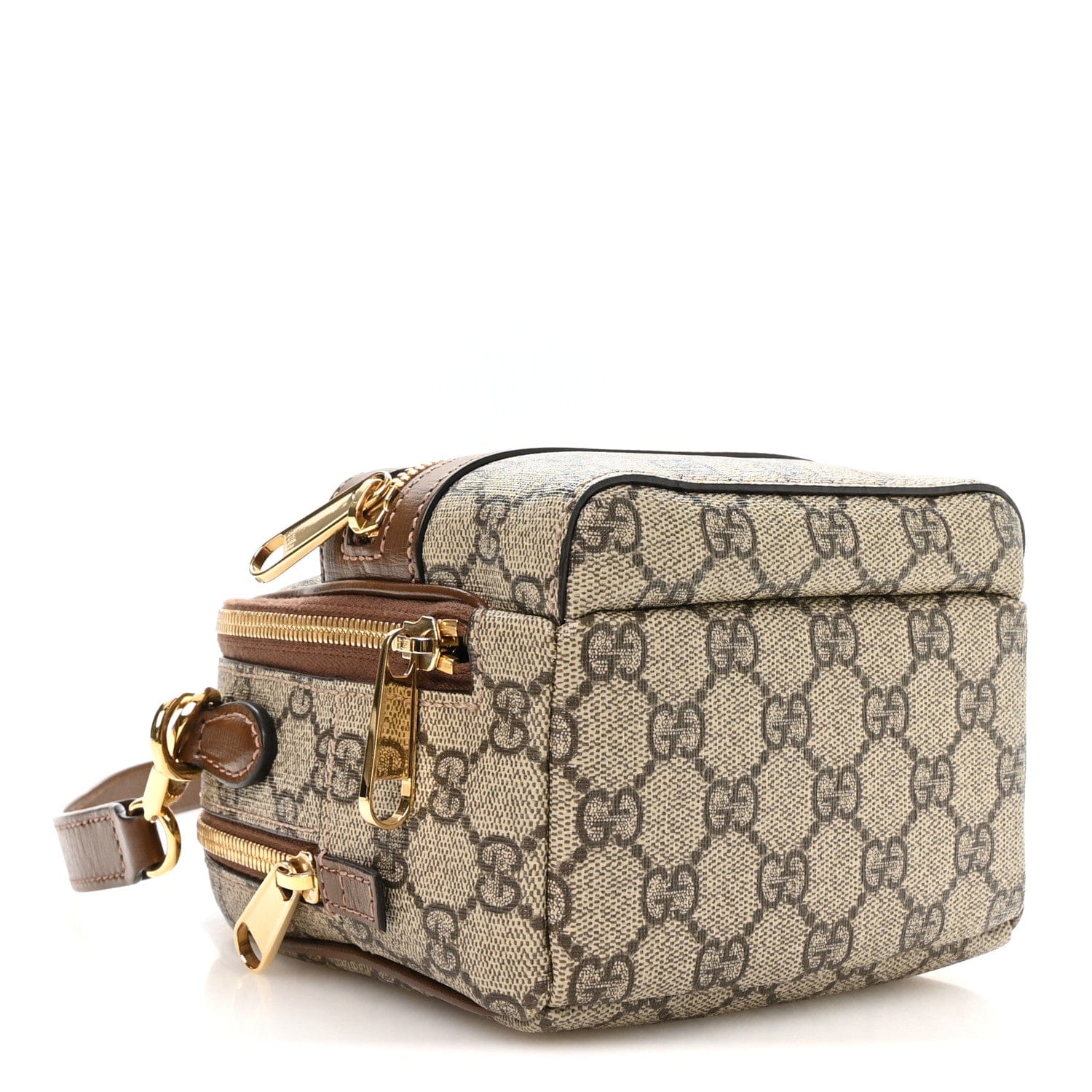 Gucci GG Supreme Monogram Azalea Calfskin Retro Interlocking G Multi - Function Bag Beige Ebony Brown Sugar
