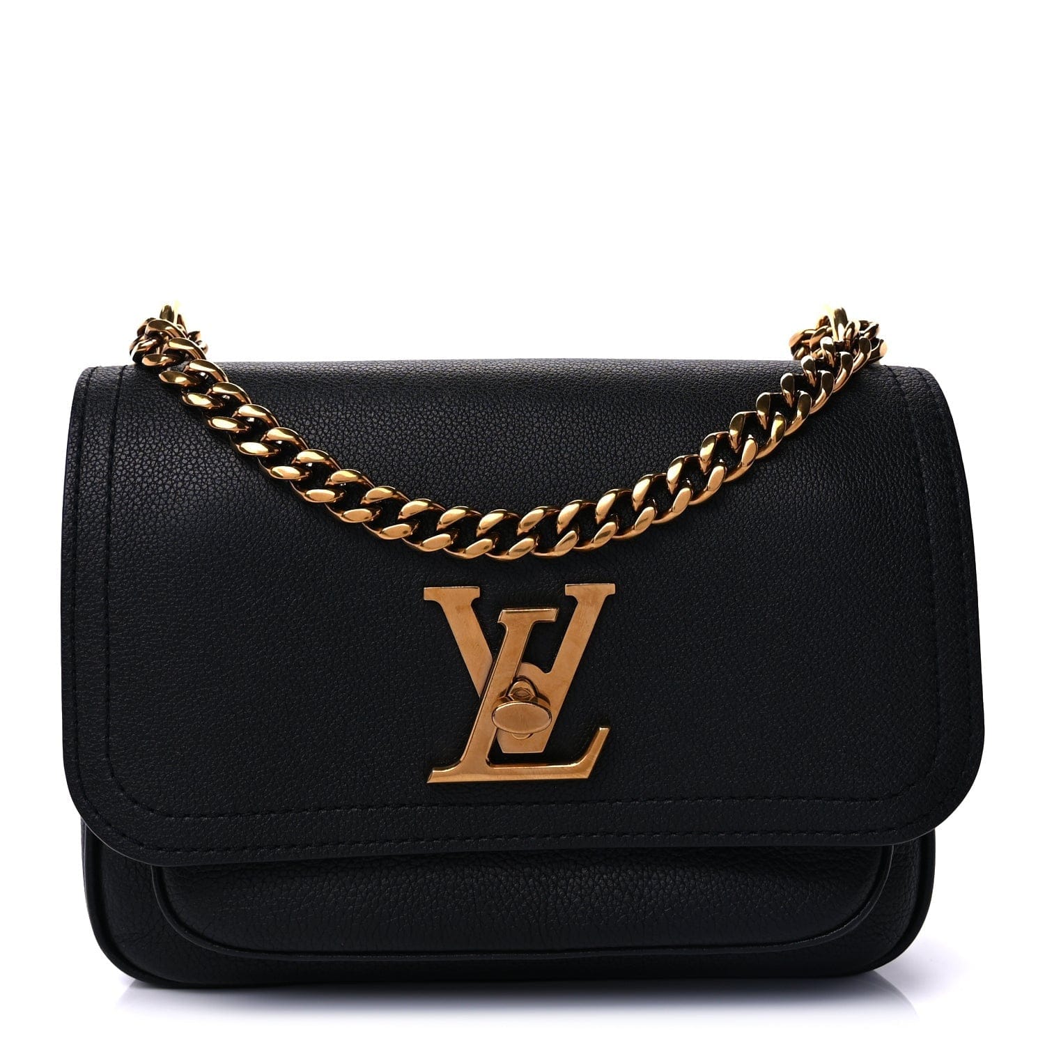 Louis Vuitton Grained Calfskin Lockme Chain Bag PM Black