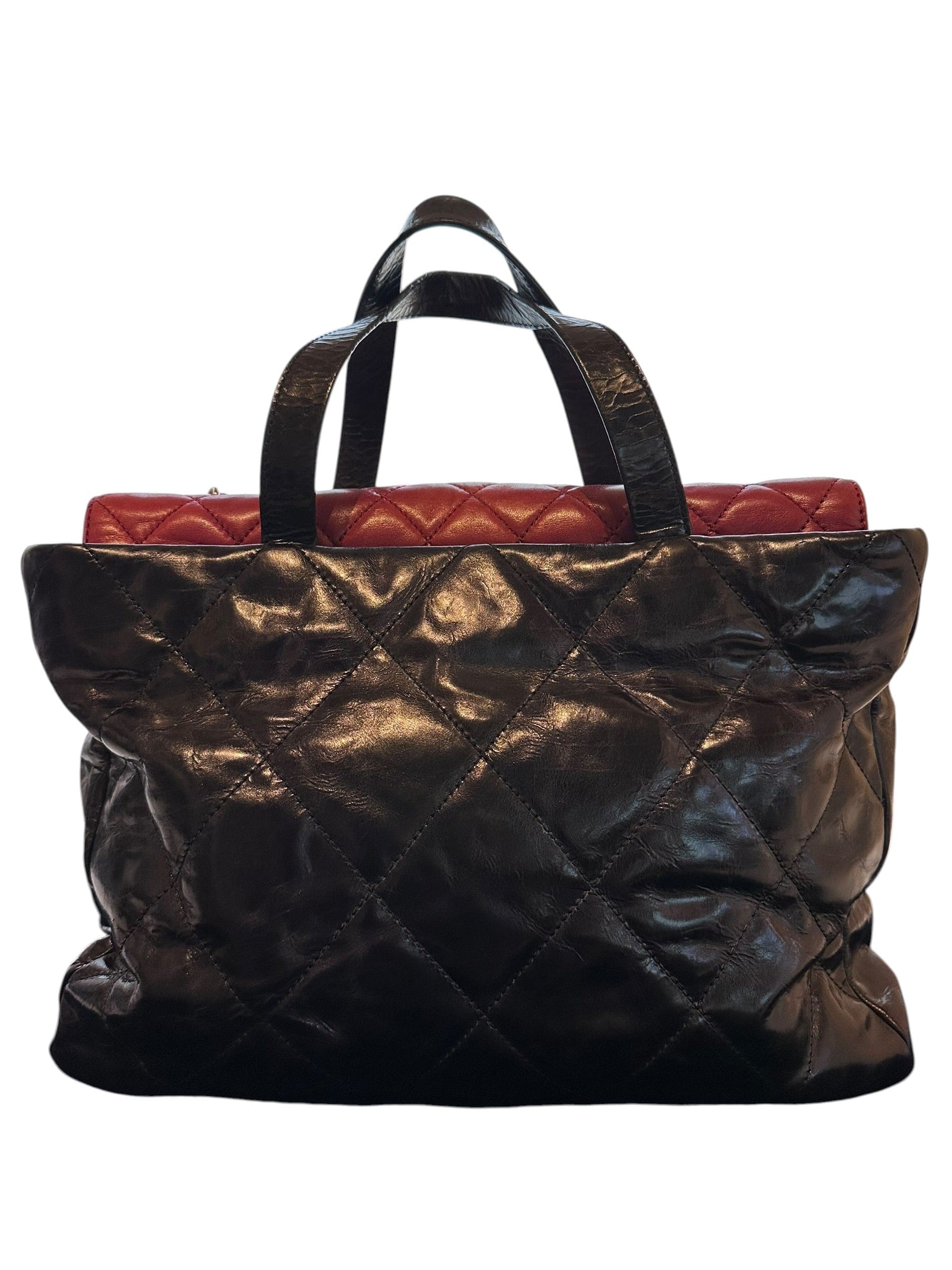 Chanel Black Lambskin Tote with Burgundy Flap