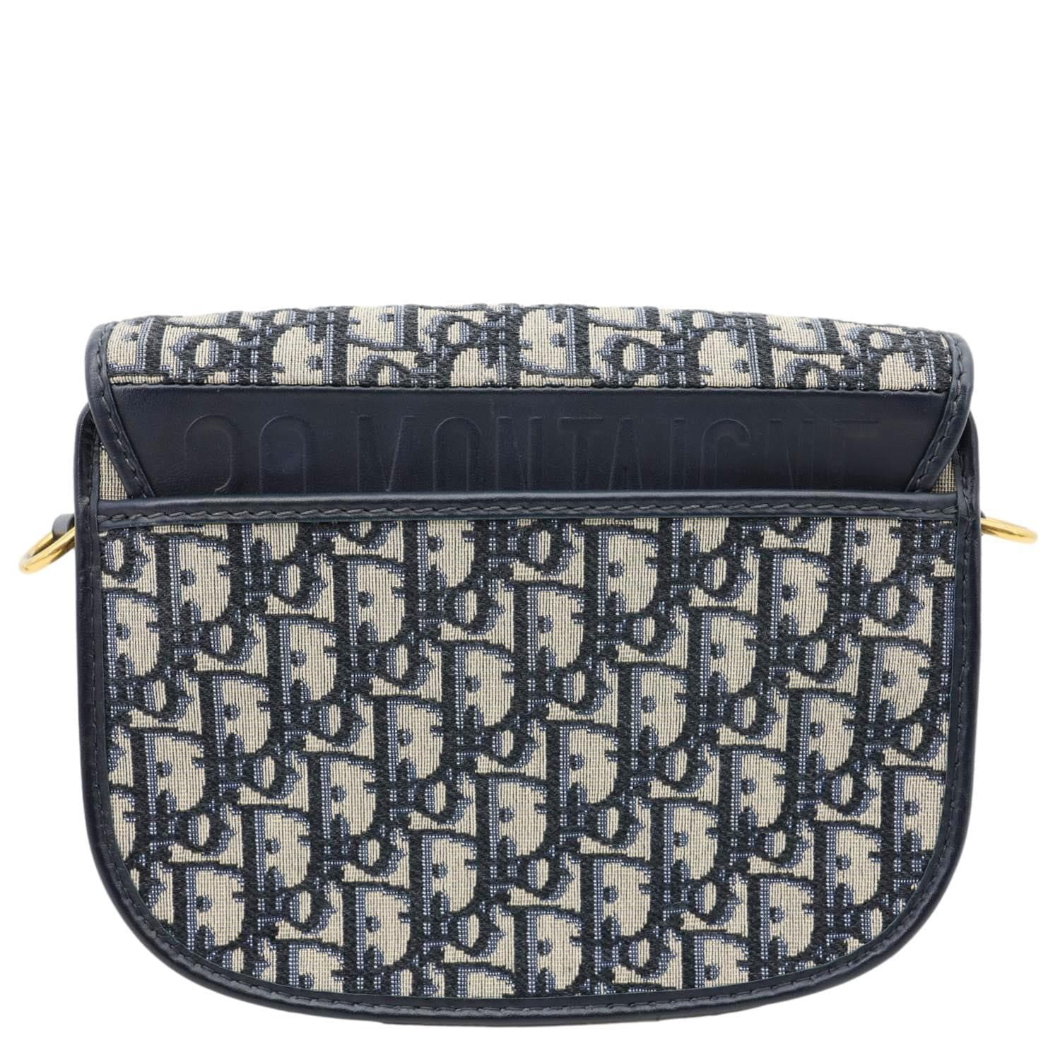 CHRISTIAN DIOR Bobby Medium Oblique Jacquard Canvas Crossbody Bag Navy Blue