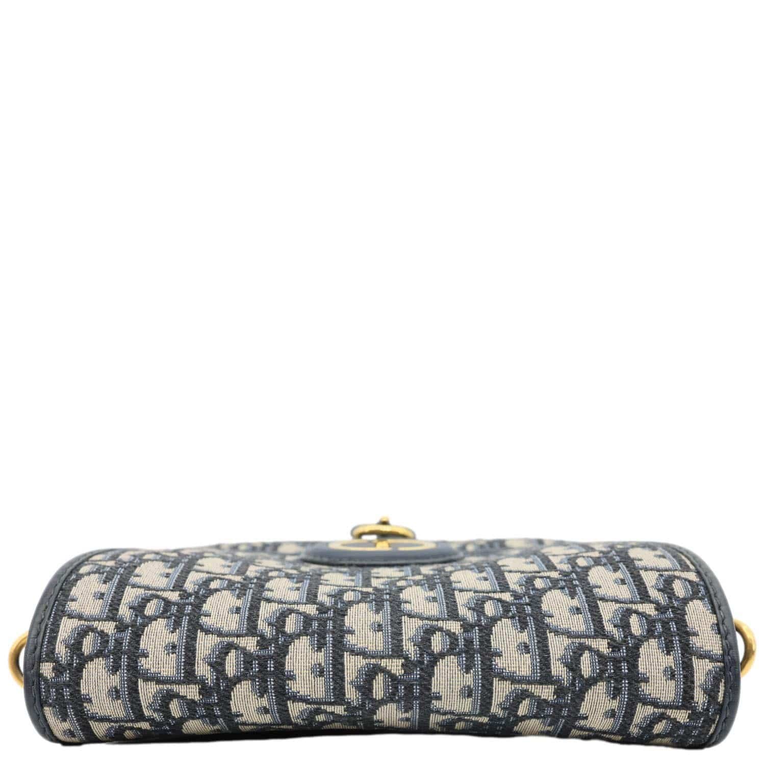 CHRISTIAN DIOR Bobby Medium Oblique Jacquard Canvas Crossbody Bag Navy Blue