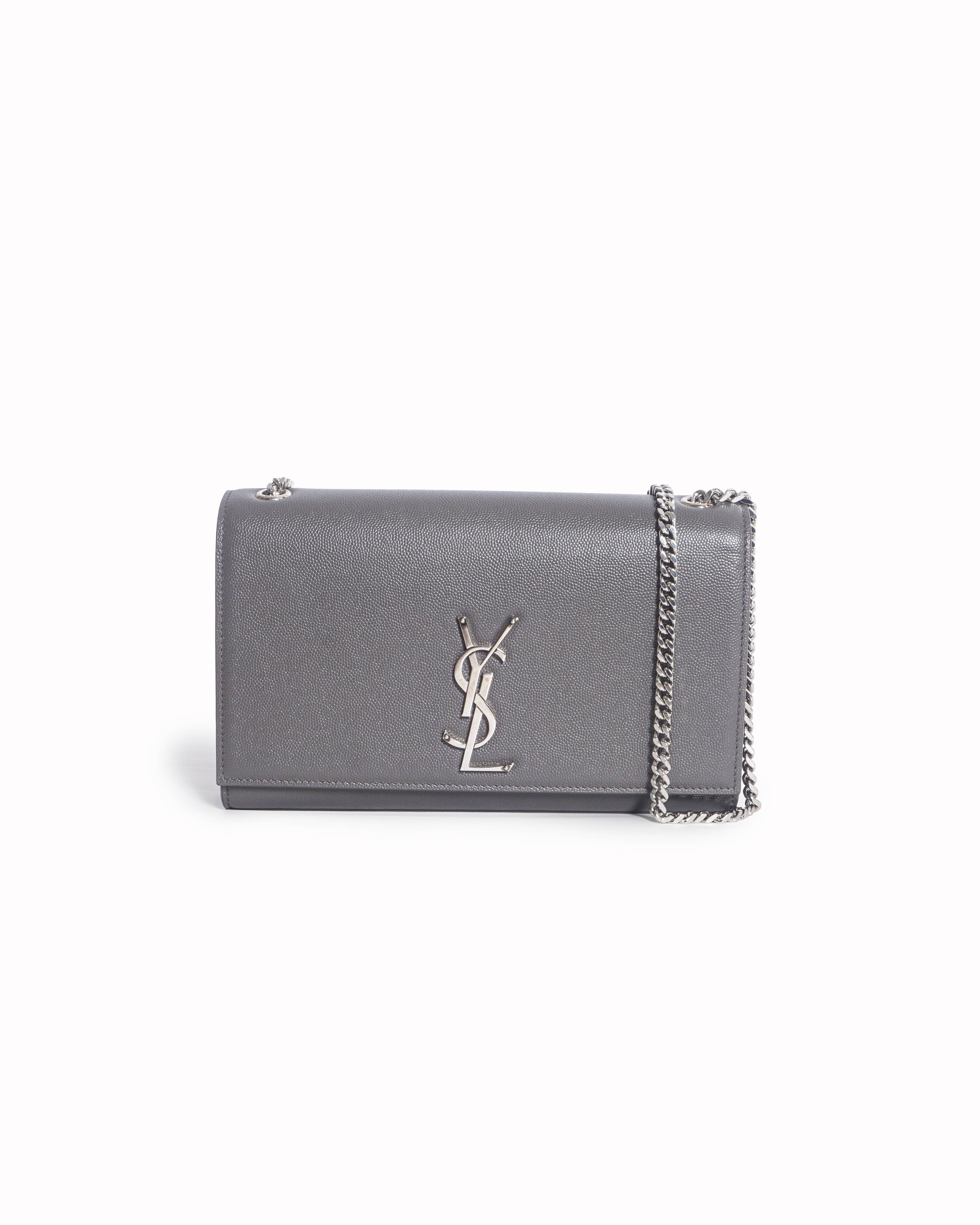 Saint Laurent Grey Grain de Poudre Kate Monogram Crossbody Bag
