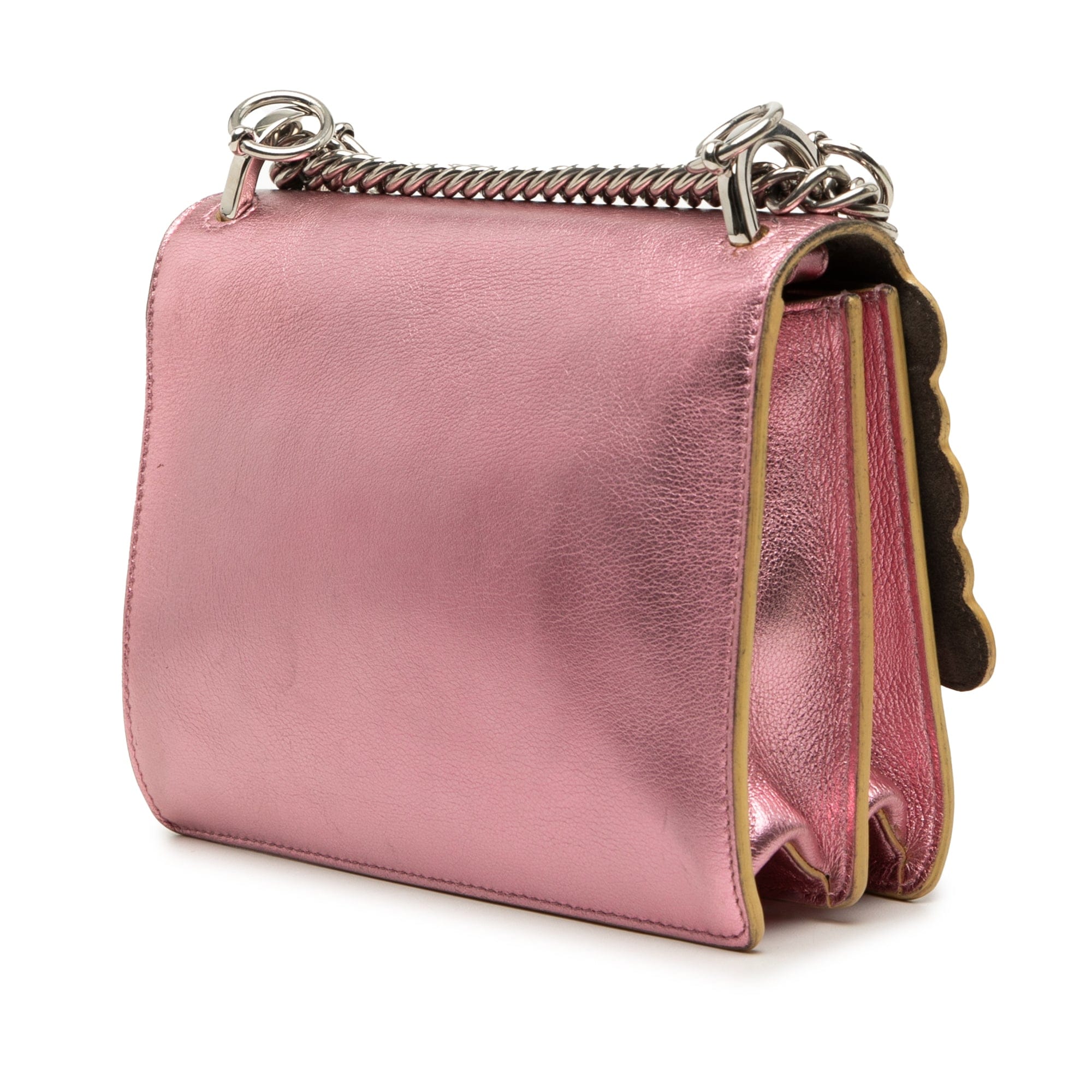 Fendi Small Metallic Scalloped Leather Studded Pearl Kan I Crossbody