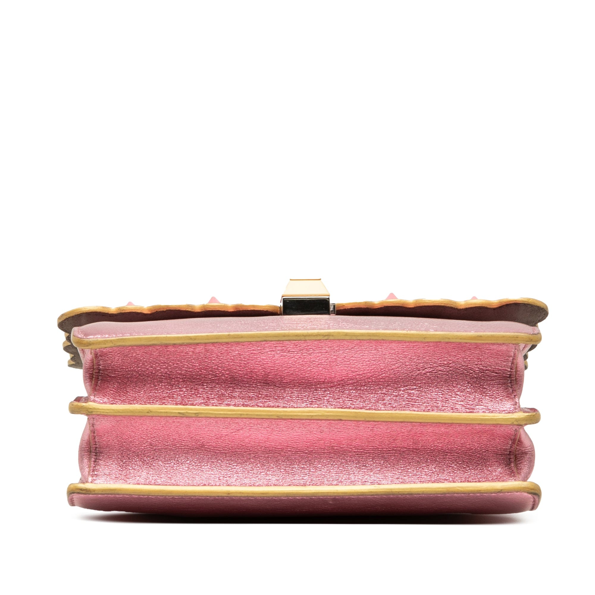 Fendi Small Metallic Scalloped Leather Studded Pearl Kan I Crossbody