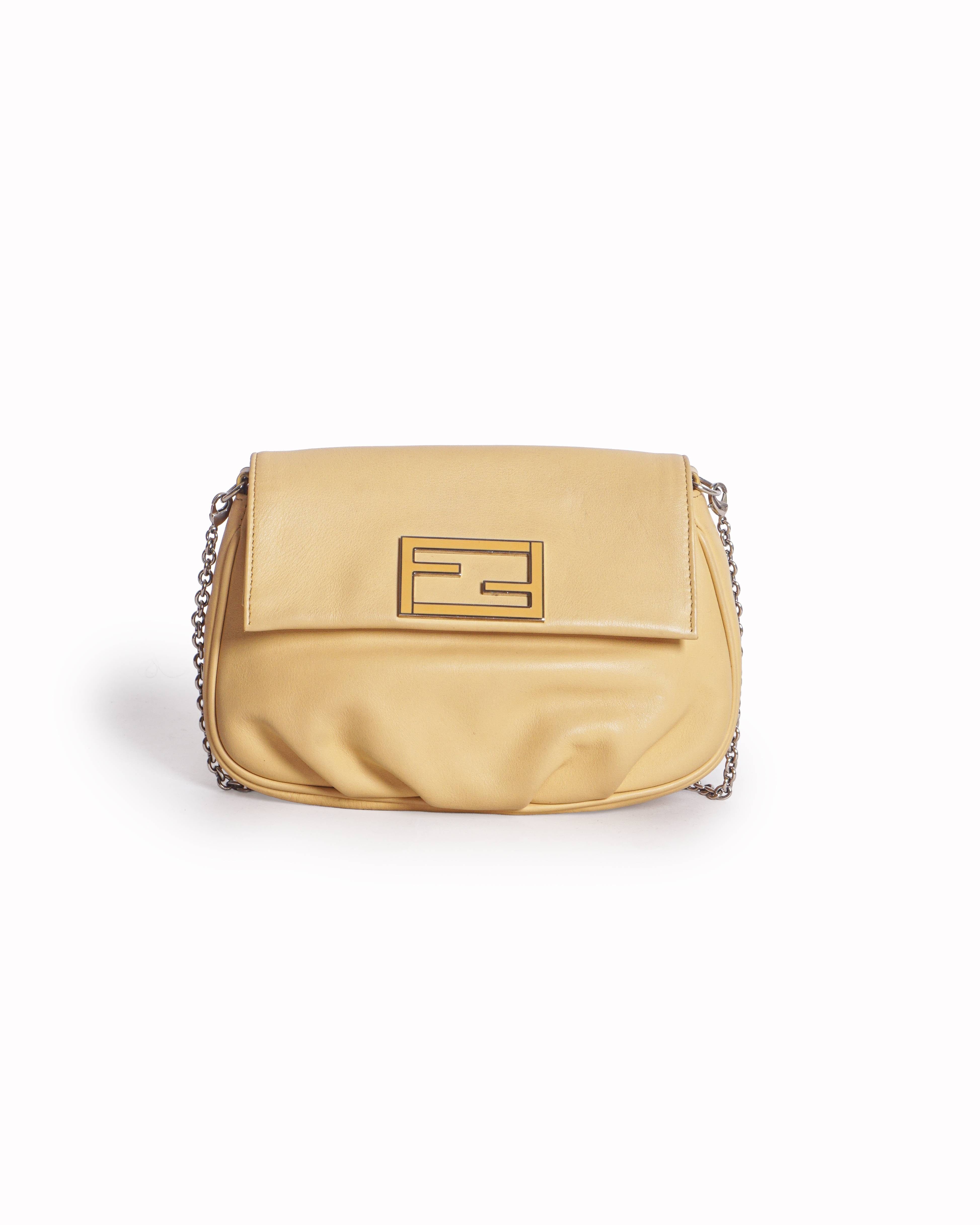 Fendi Yellow Leather Fendista Pochette Crossbody Bag