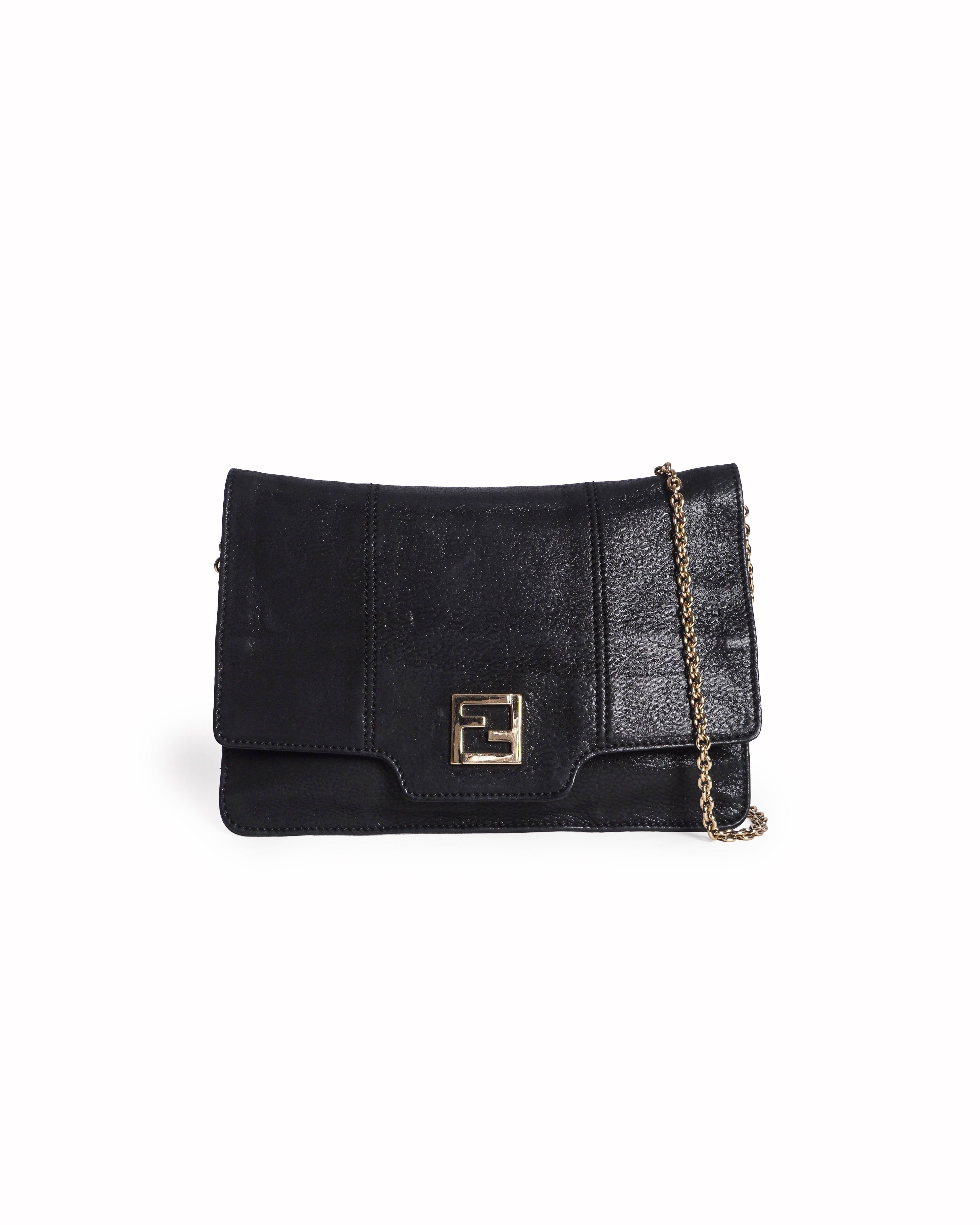 Fendi Black Nubuck FF Flap Crossbody Bag