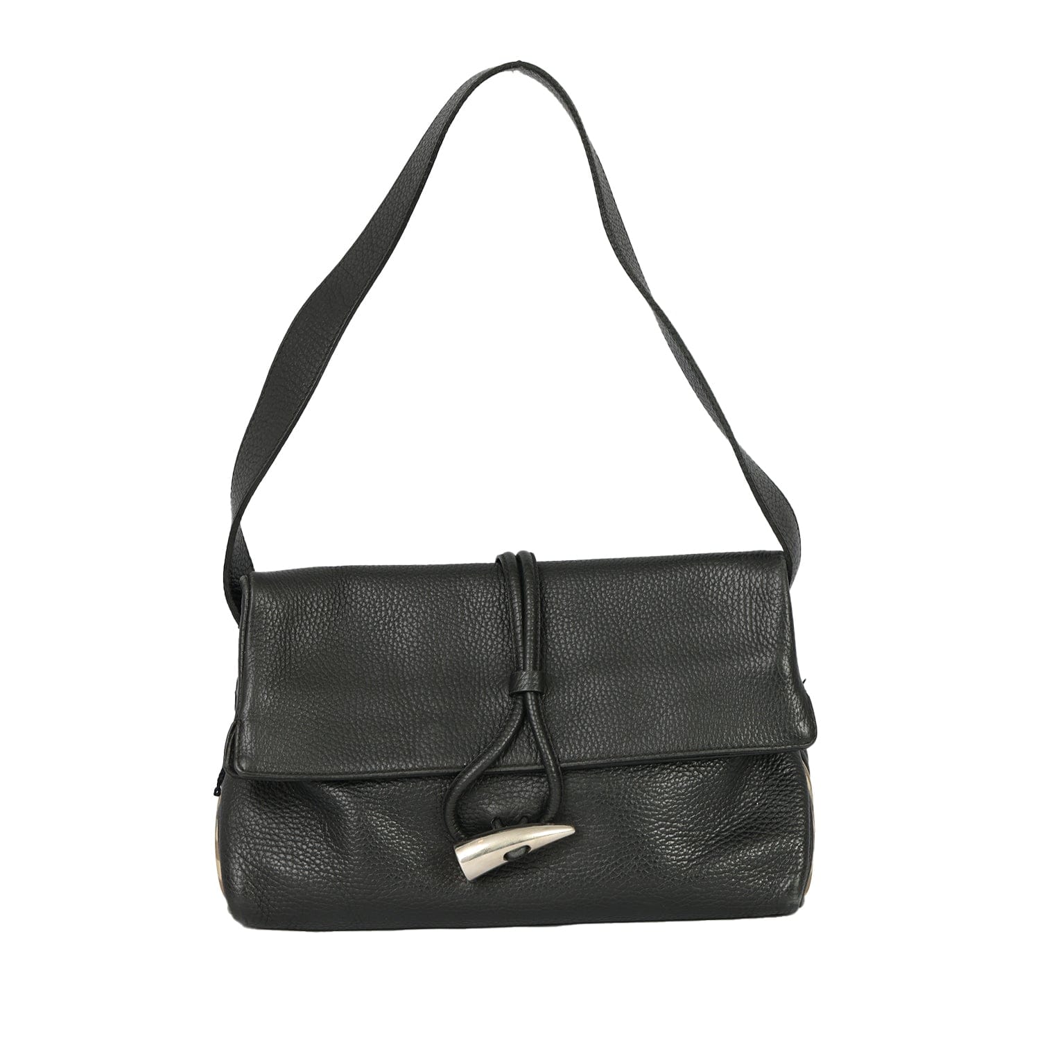 BURBERRY BLACK PEBBLED LEATHER HORN TOGGLE SHOULDER BAG