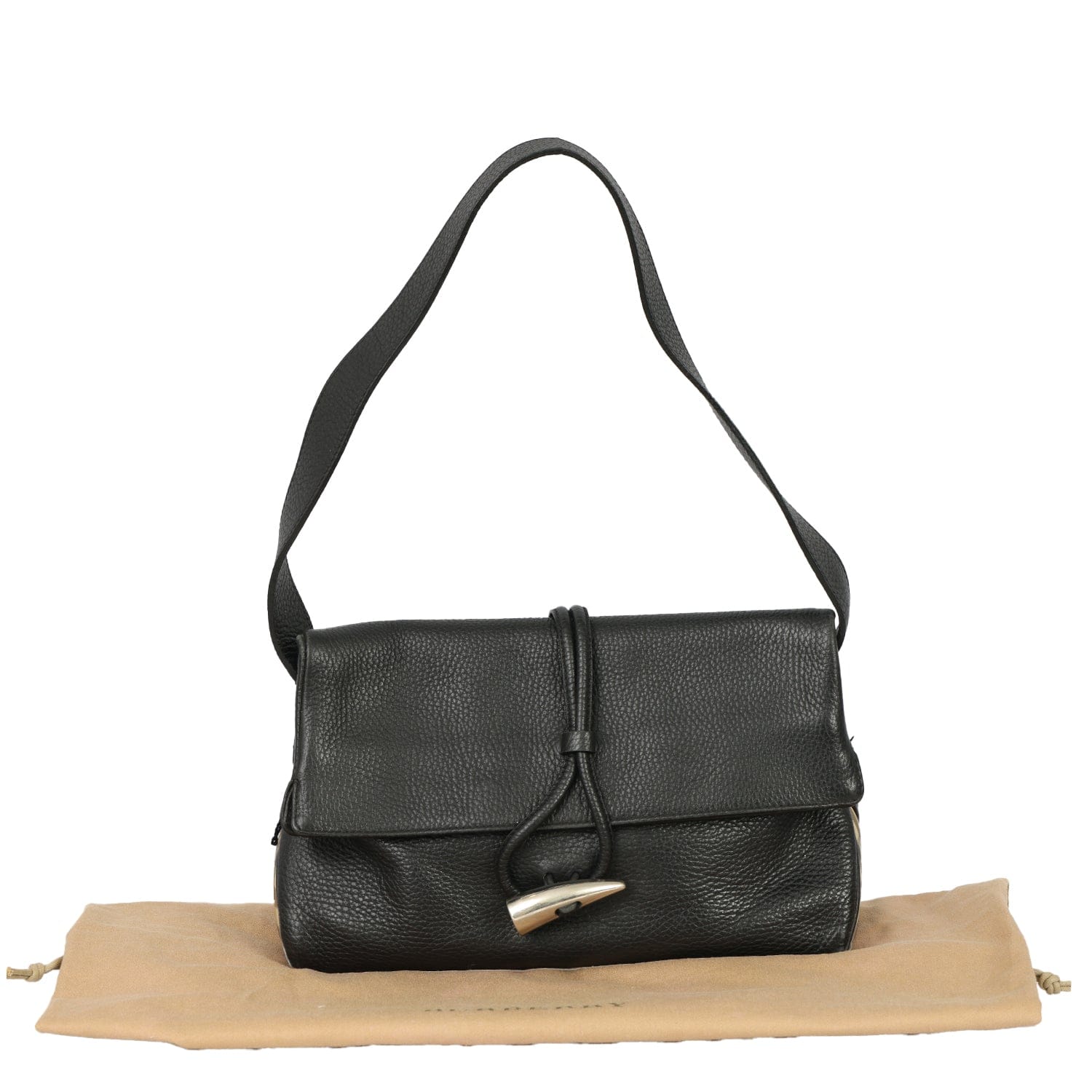 BURBERRY BLACK PEBBLED LEATHER HORN TOGGLE SHOULDER BAG