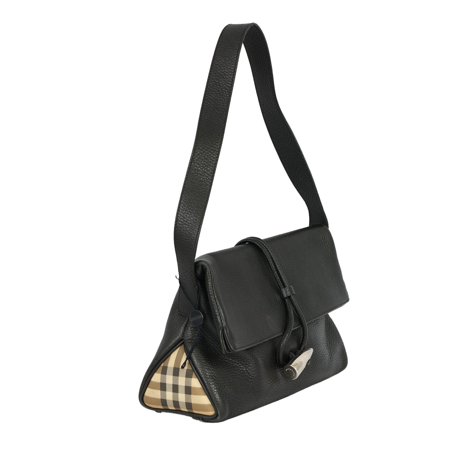 BURBERRY BLACK PEBBLED LEATHER HORN TOGGLE SHOULDER BAG