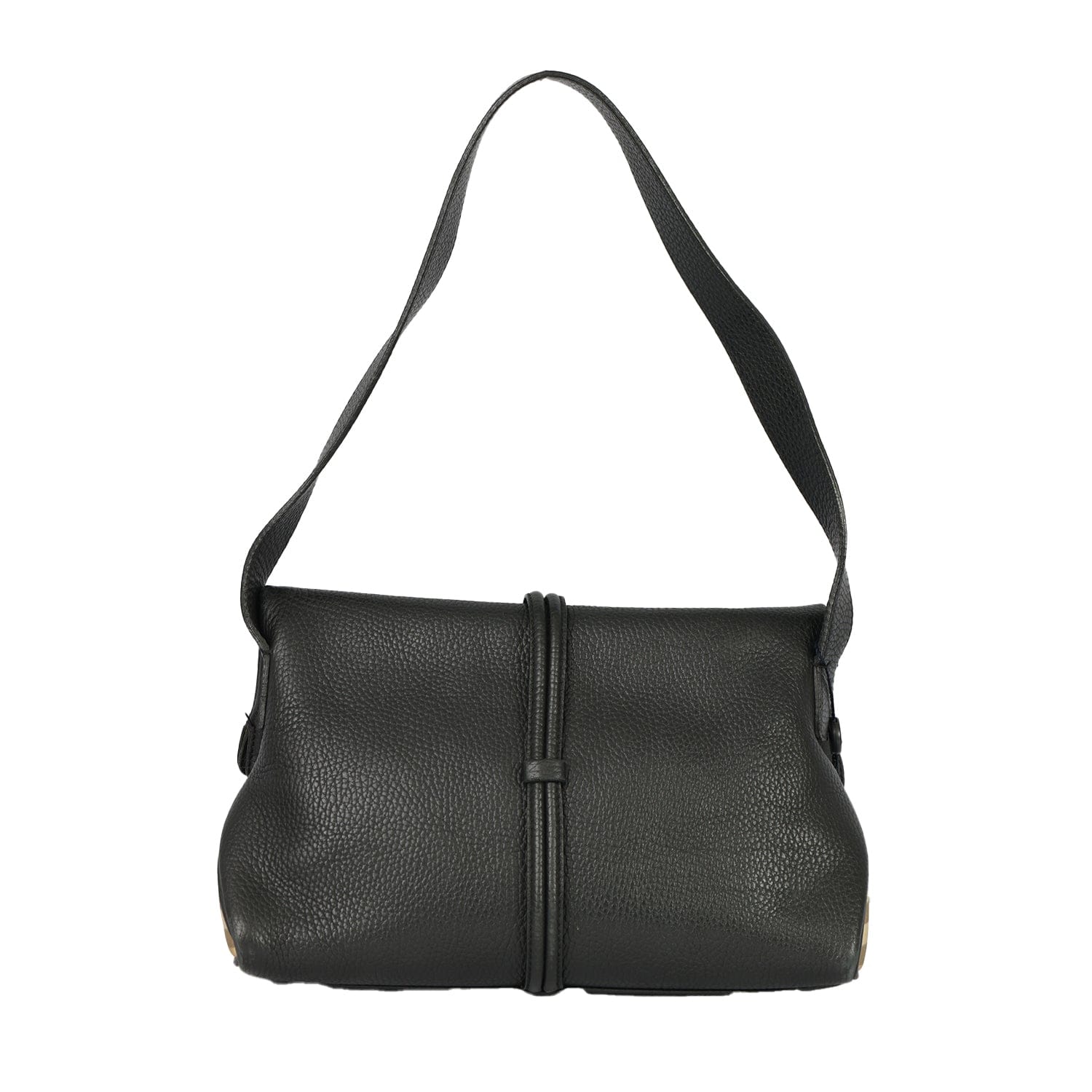 BURBERRY BLACK PEBBLED LEATHER HORN TOGGLE SHOULDER BAG