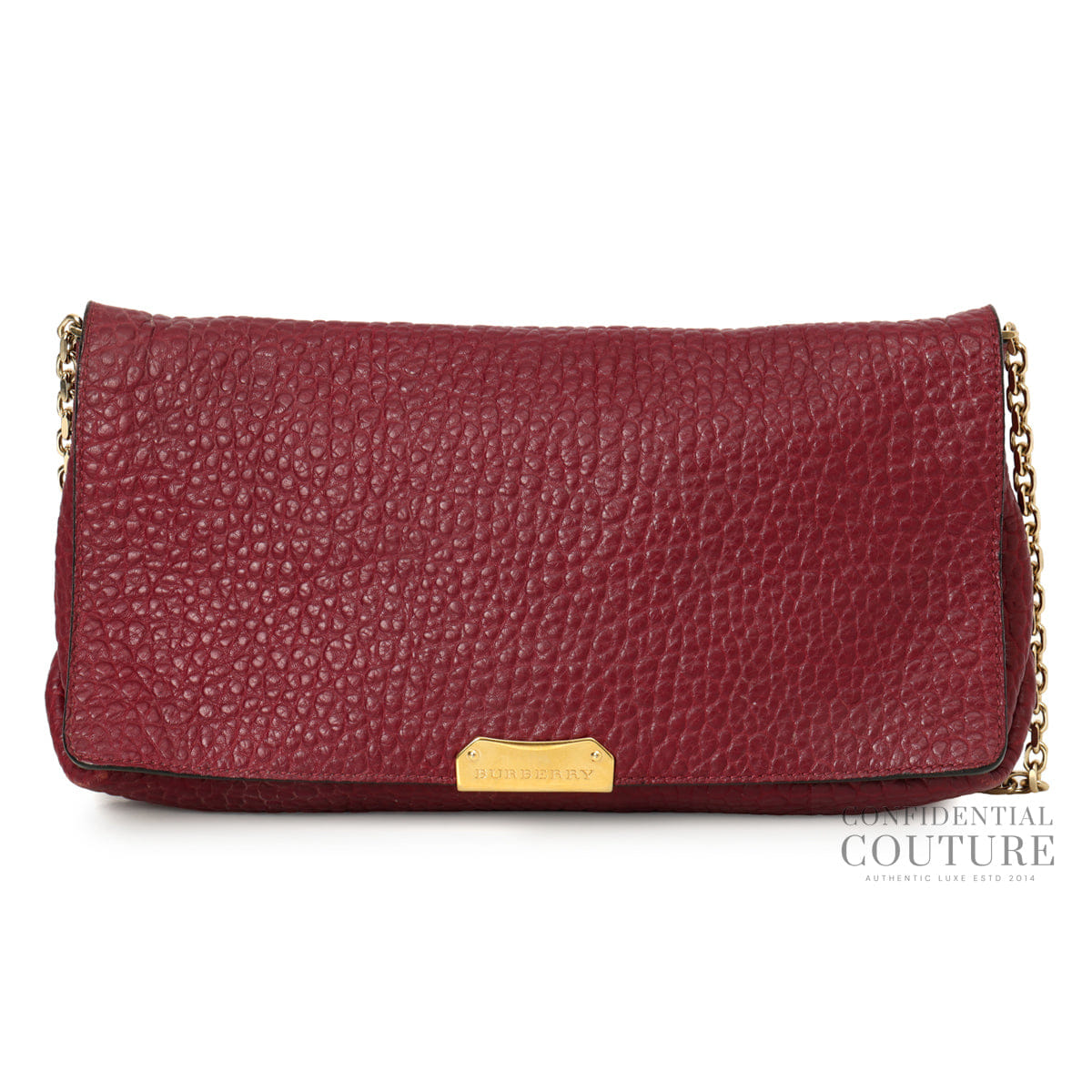 Burberry Wine Grained Leather Mildenhall Shoulder Bag