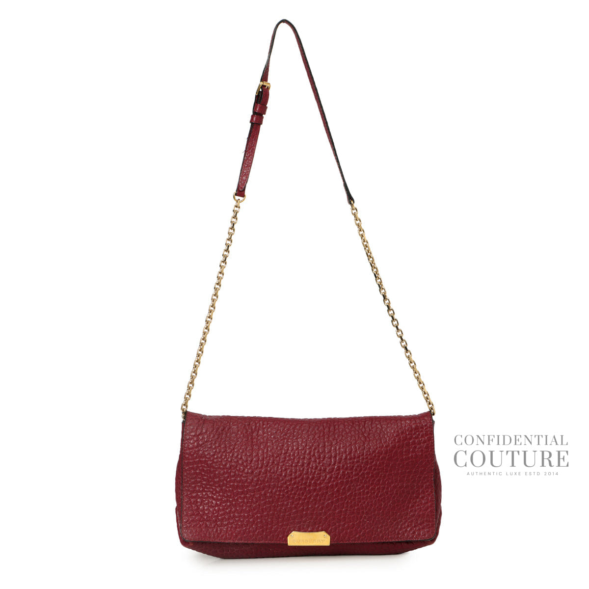 Burberry Wine Grained Leather Mildenhall Shoulder Bag