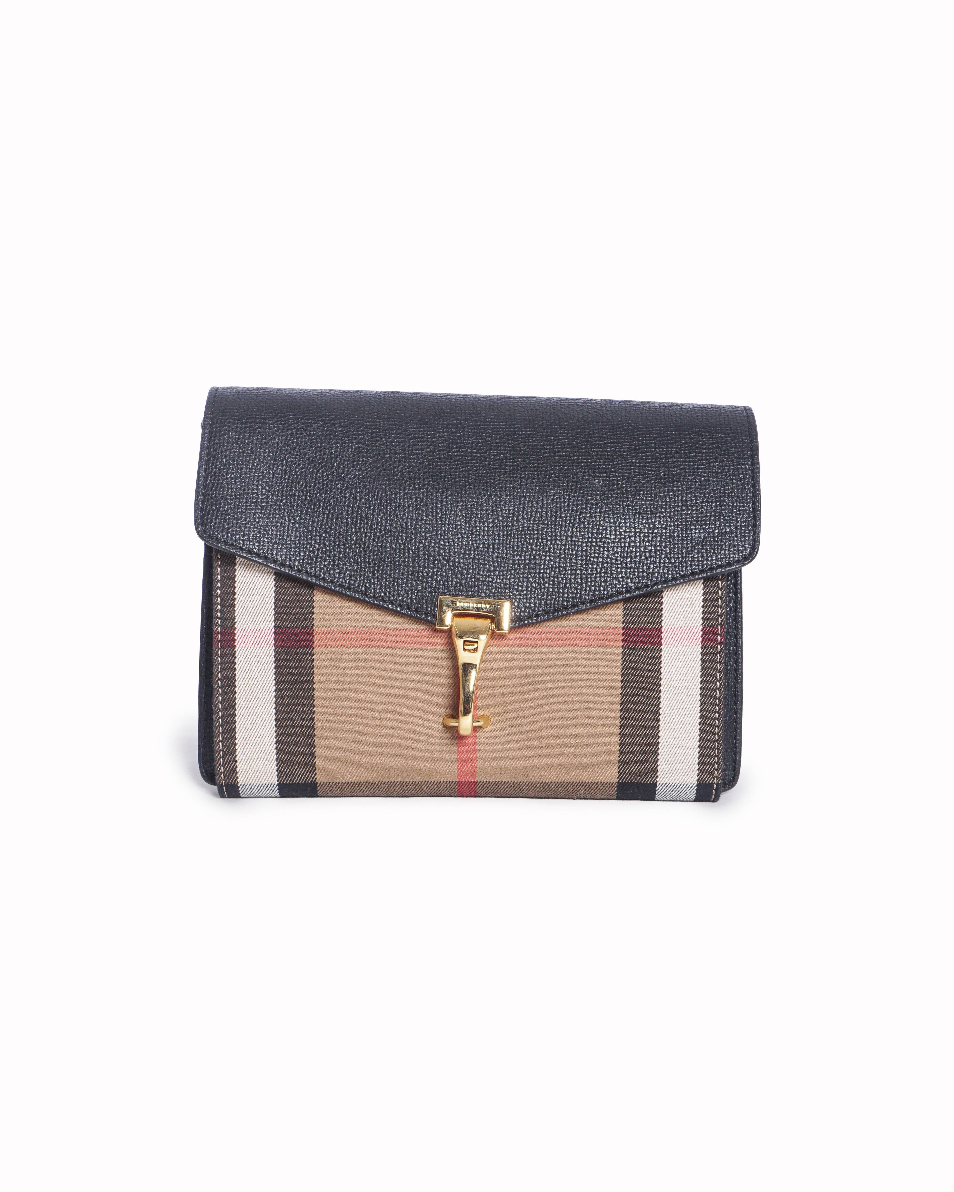 Burberry Macken Leather and House Check Canvas Small Shoulder Bag