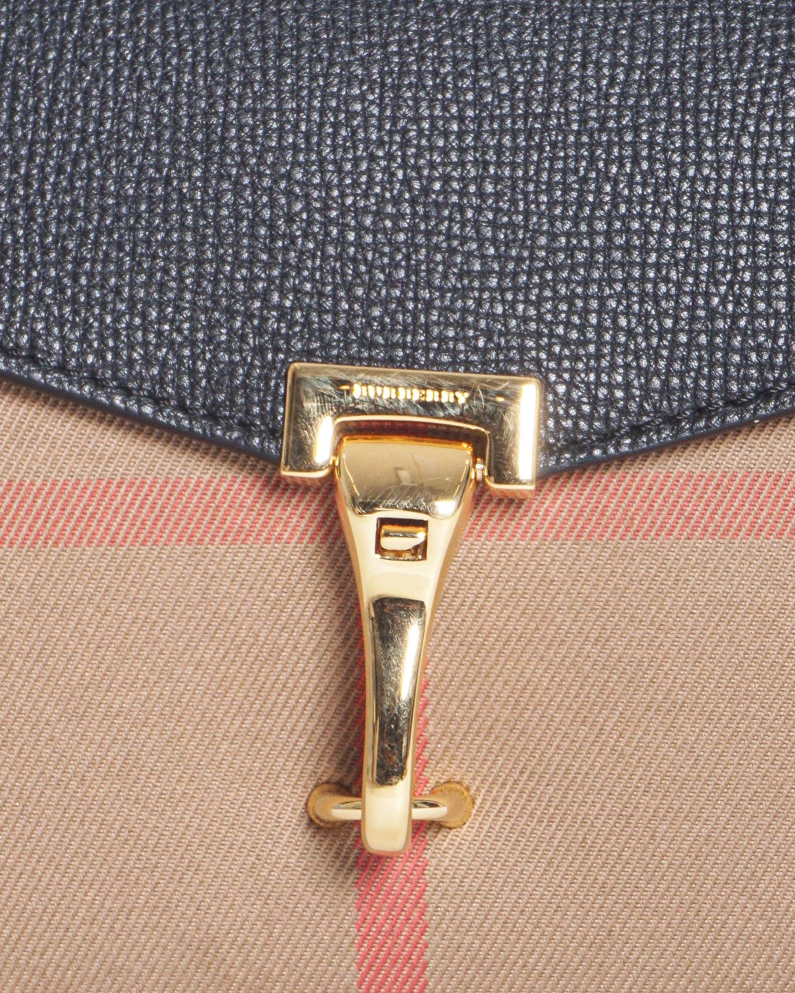 Burberry Macken Leather and House Check Canvas Small Shoulder Bag