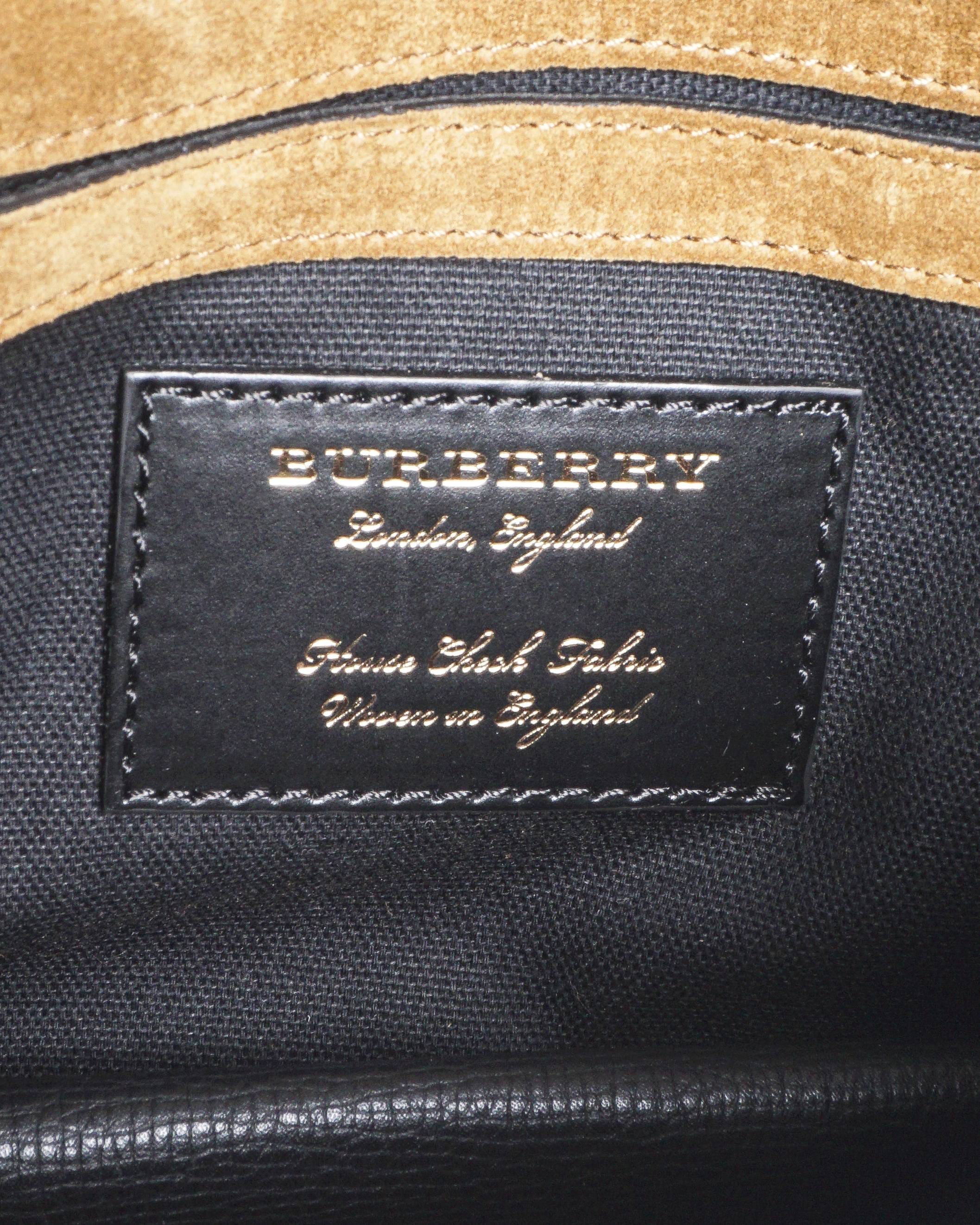 Burberry Macken Leather and House Check Canvas Small Shoulder Bag