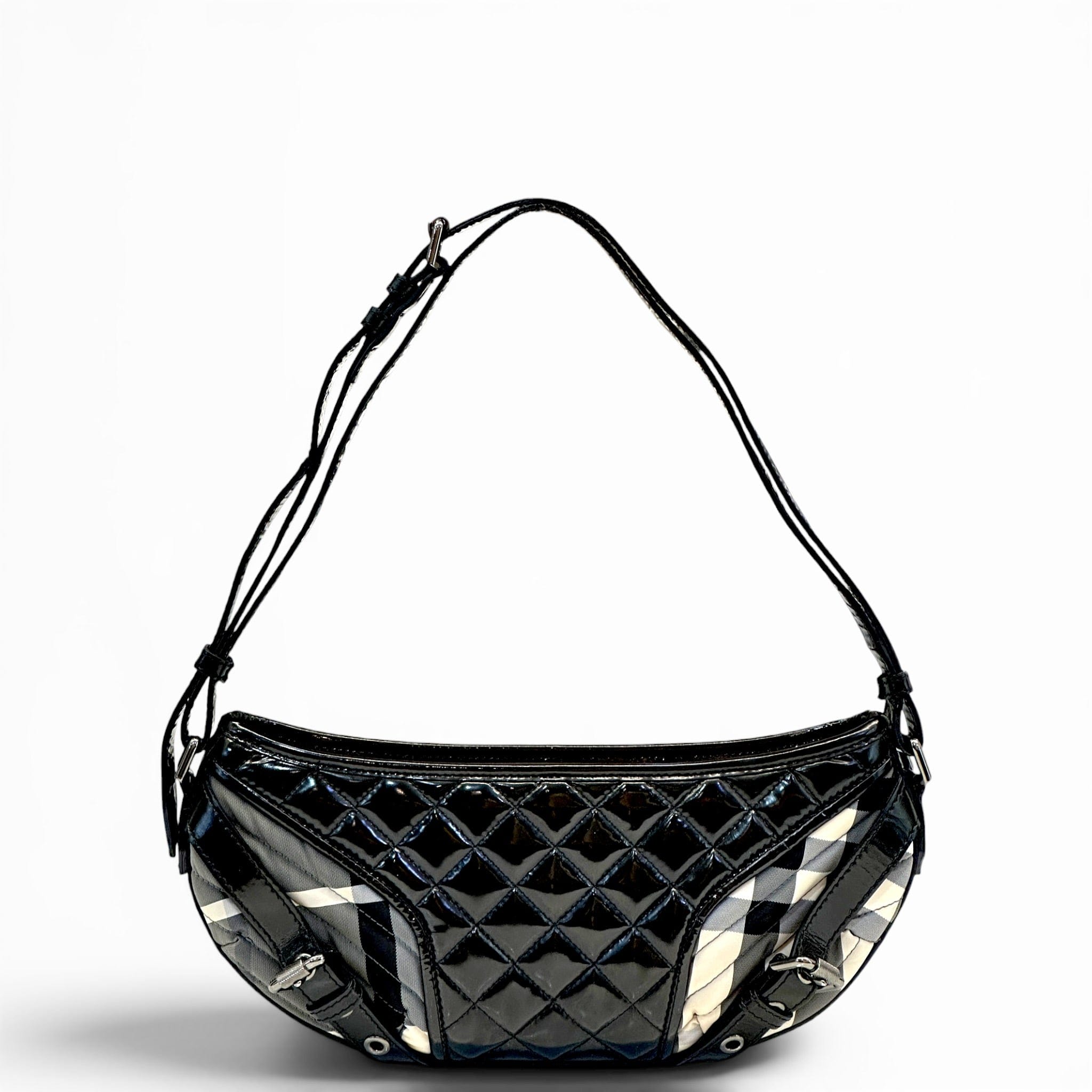 Burberry supernova check hobo bag black quilted patent leather