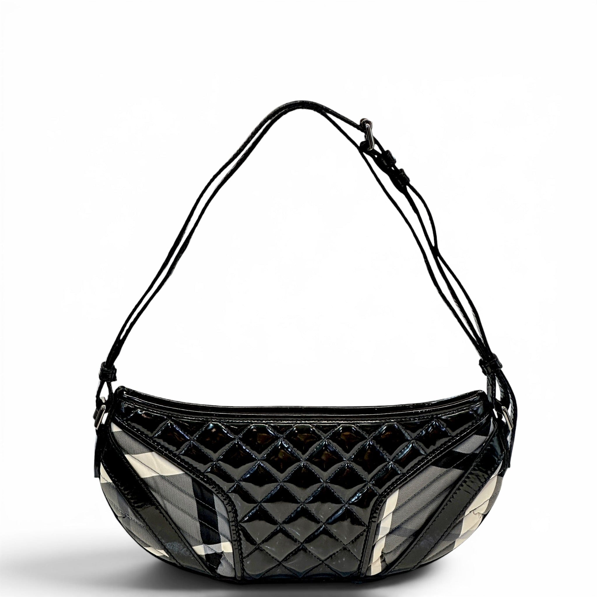 Burberry supernova check hobo bag black quilted patent leather