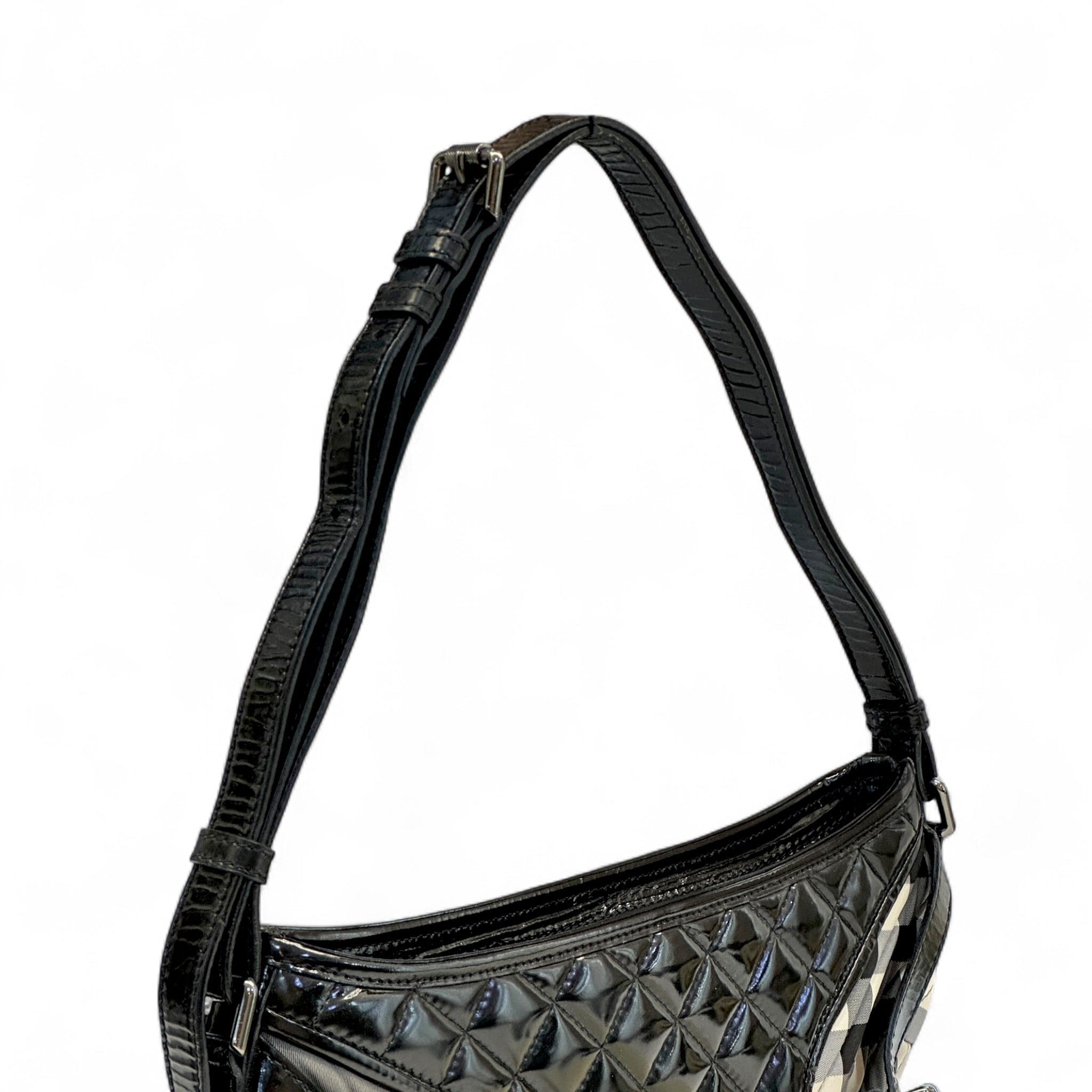 Burberry supernova check hobo bag black quilted patent leather