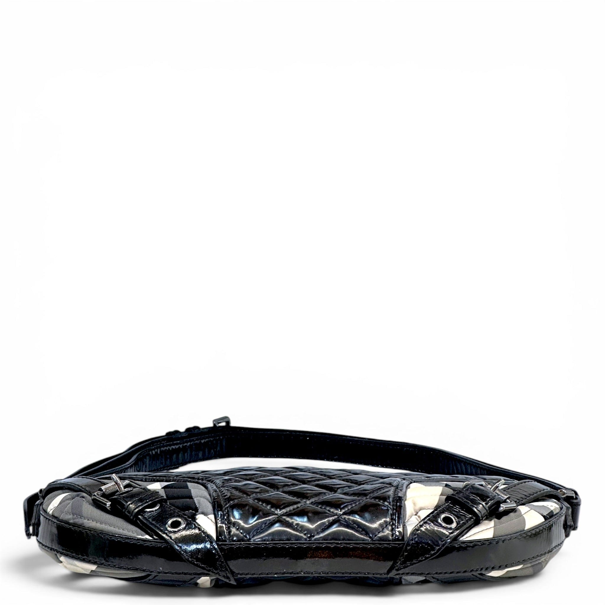 Burberry supernova check hobo bag black quilted patent leather