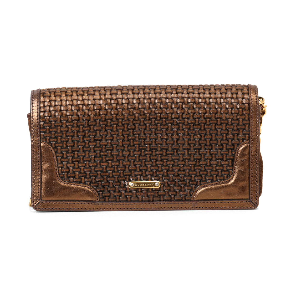 Burberry Metallic Brown Woven Leather and Suede Small Shoulder Bag