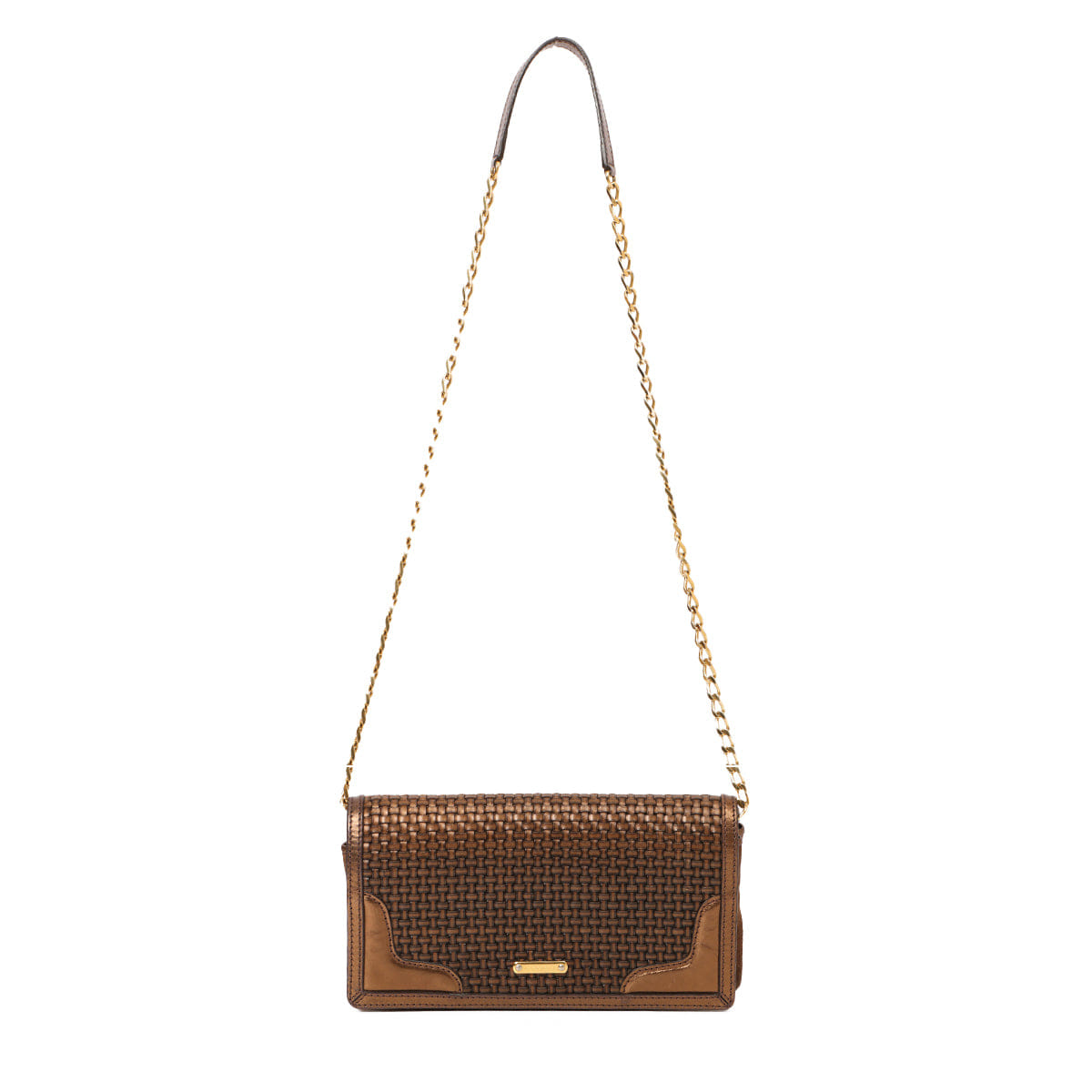 Burberry Metallic Brown Woven Leather and Suede Small Shoulder Bag