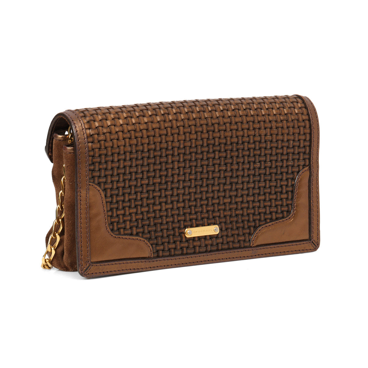 Burberry Metallic Brown Woven Leather and Suede Small Shoulder Bag